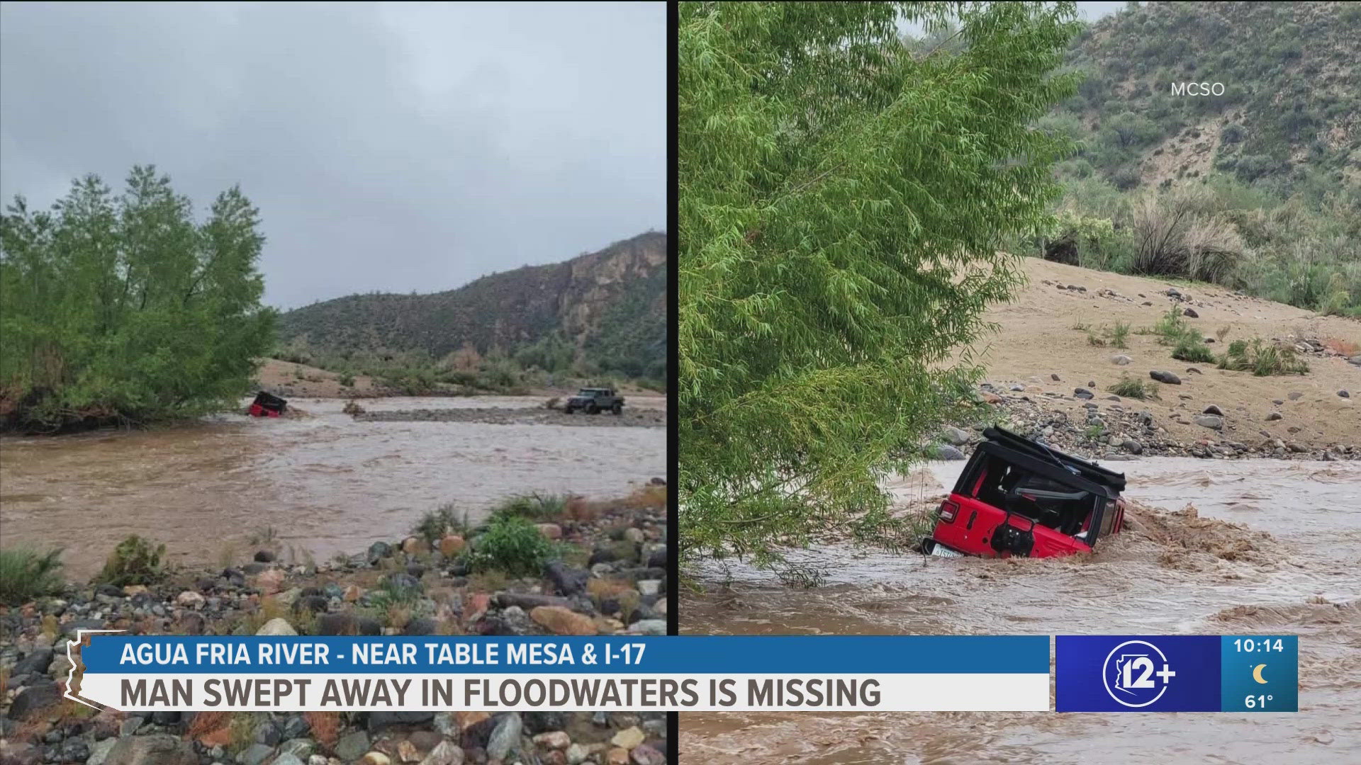 Authorities say a woman was rescued from the vehicle, but the man driving the vehicle is still missing. Here's what we know. 