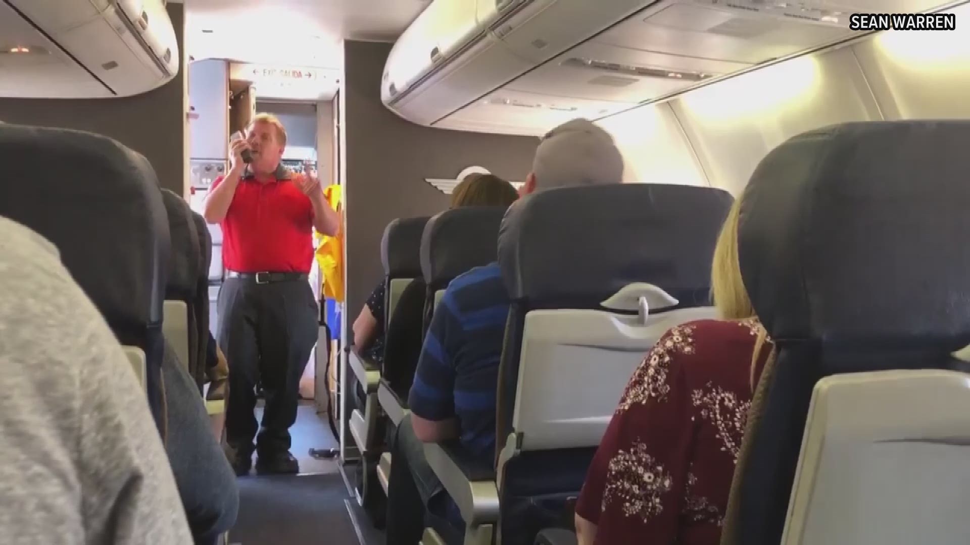 Sean Warren was a passenger on the flight and captured the moment as a Southwest employee began singing "You Raise Me Up" to her over the intercom.
