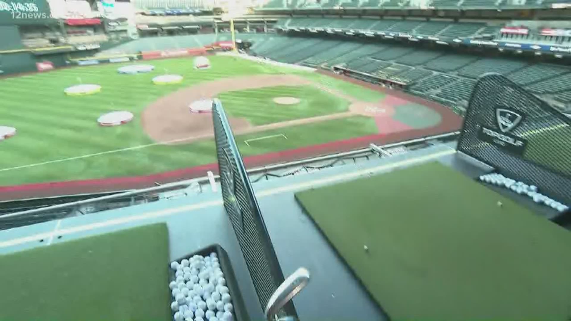 Chase Field was transformed into a driving range with Topgolf Live. Hit balls into the outfield in this fun, limited event.