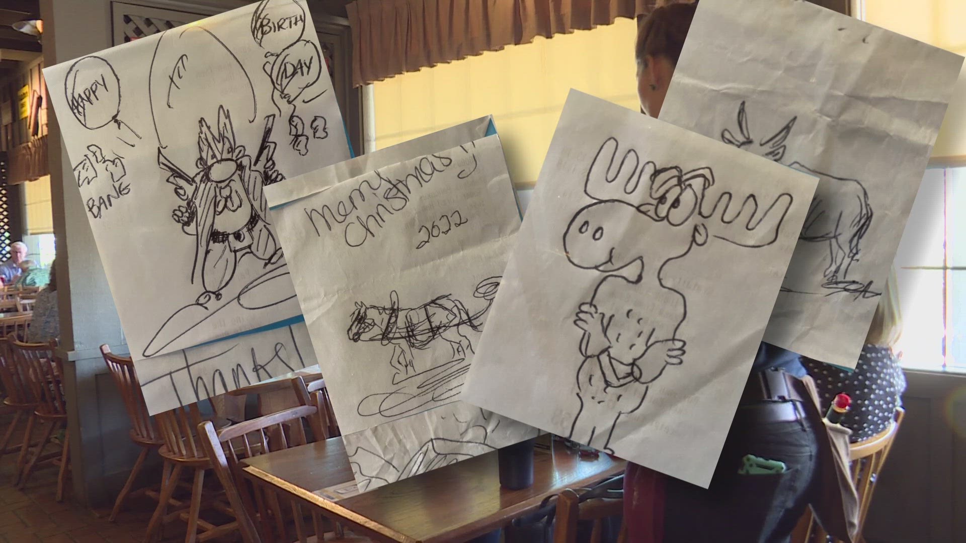 This Cracker Barrel server has a special way to connect with her customers. See how drawing puts a smile on their faces.