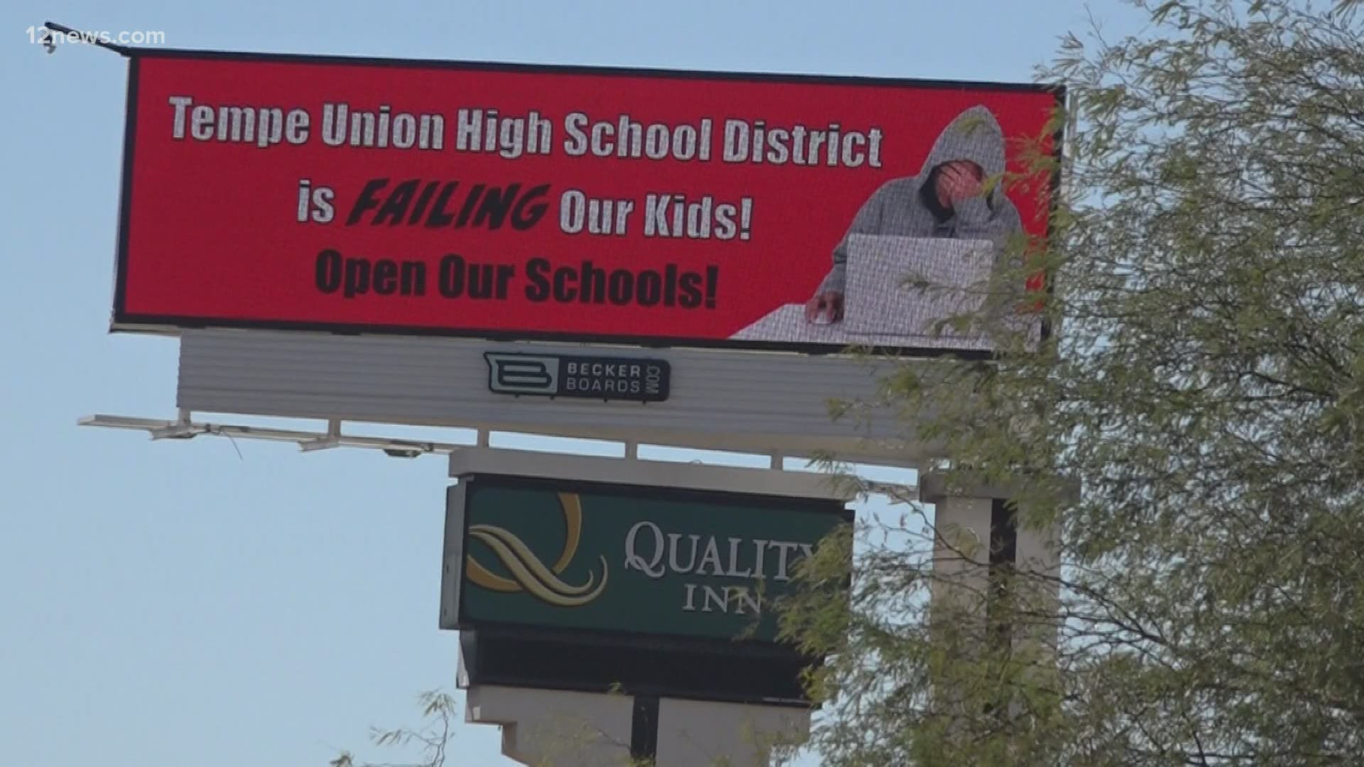 A billboard on I-10 is blasting the Tempe Union School district for its handling of school during COVID. The district says the billboard is a divisive distraction.