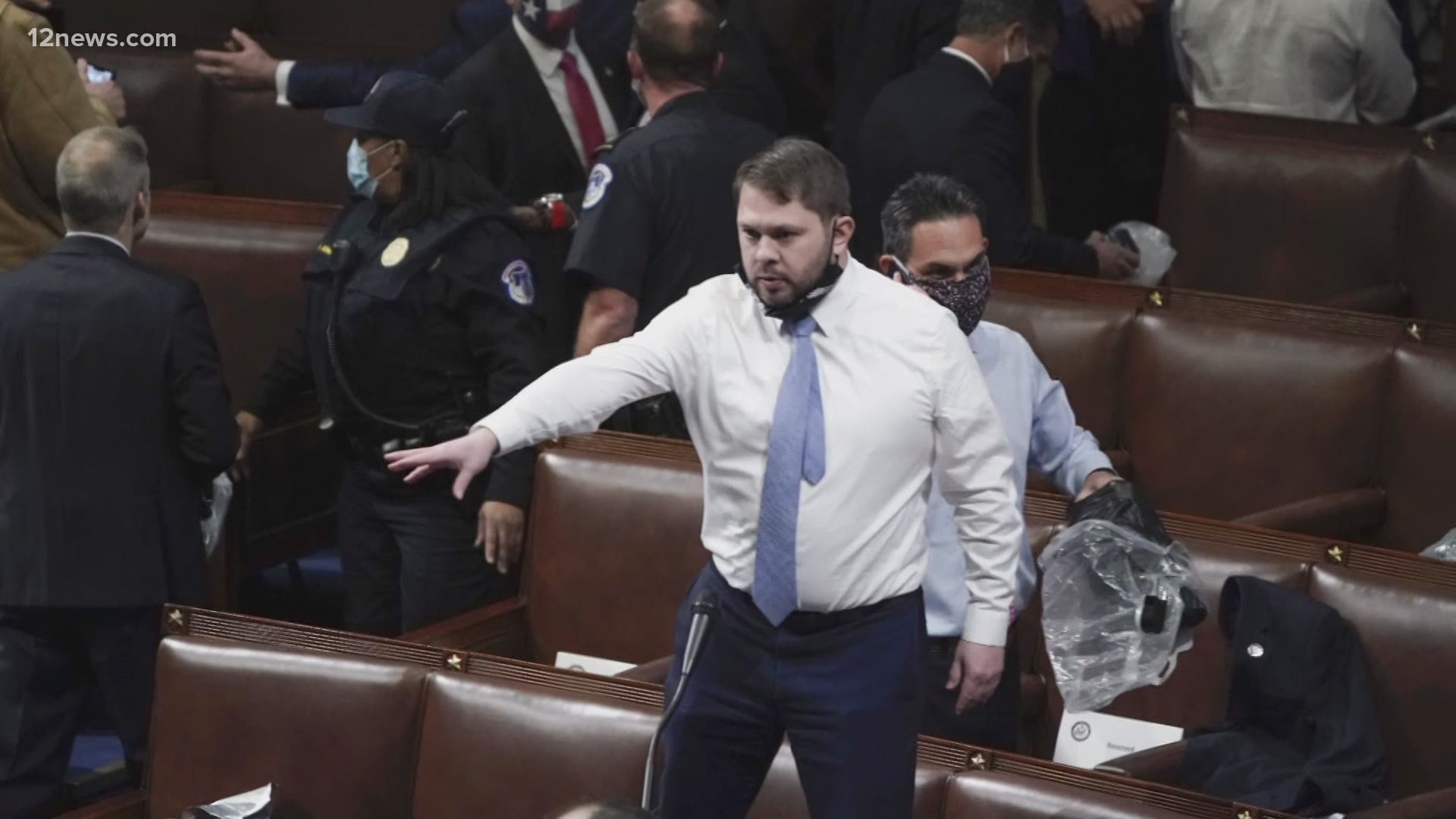 Sen. Kyrsten Sinema and Rep. Reuben Gallego, both Arizona lawmakers, were trapped in the U.S. Capitol when the mob made its way deeper into the building.
