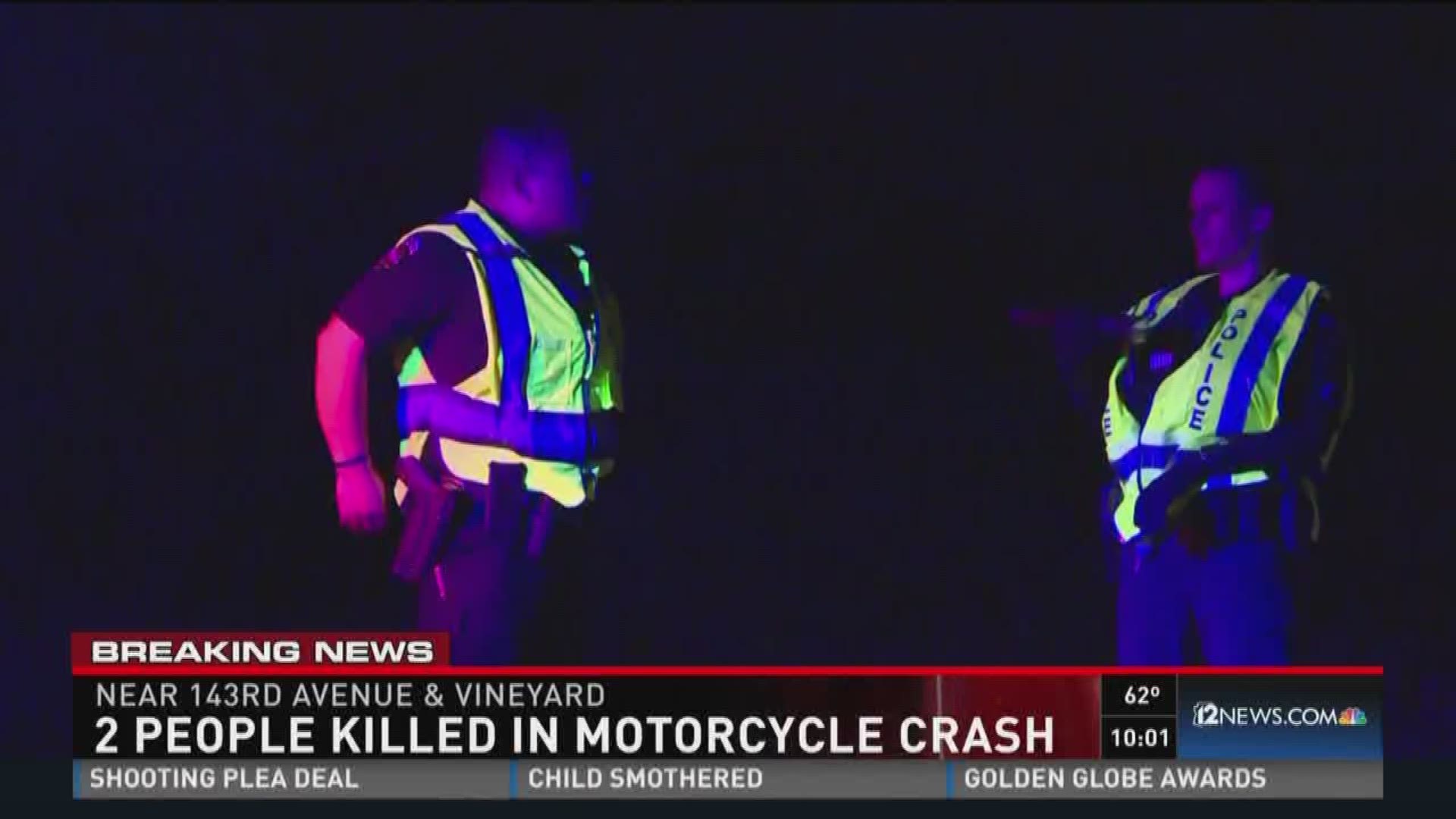 Two people, including a 16-year-old girl, were killed in a motorcycle crash in Goodyear Sunday.