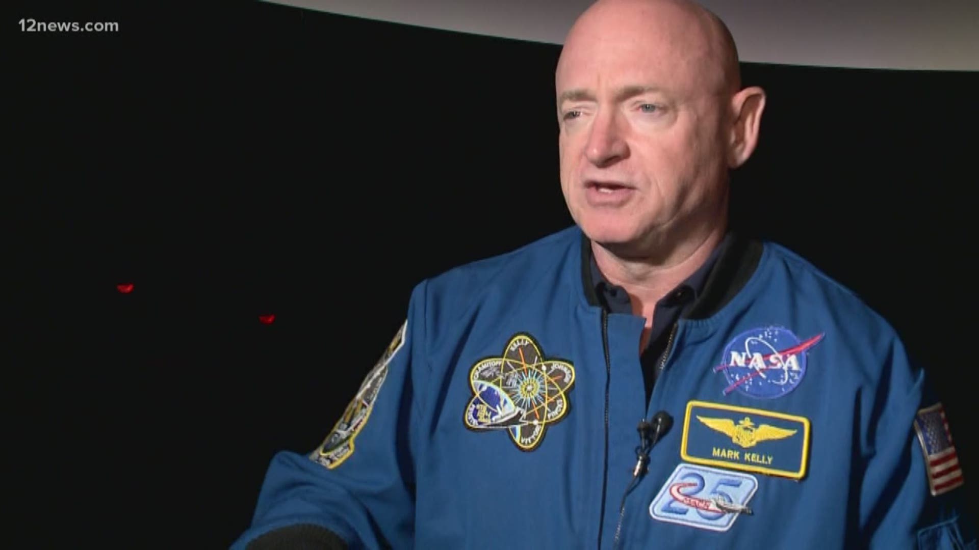 Democratic U.S. Senate candidate Mark Kelly toured the Arizona Science Center on Saturday and gave presentations in the center planetarium.