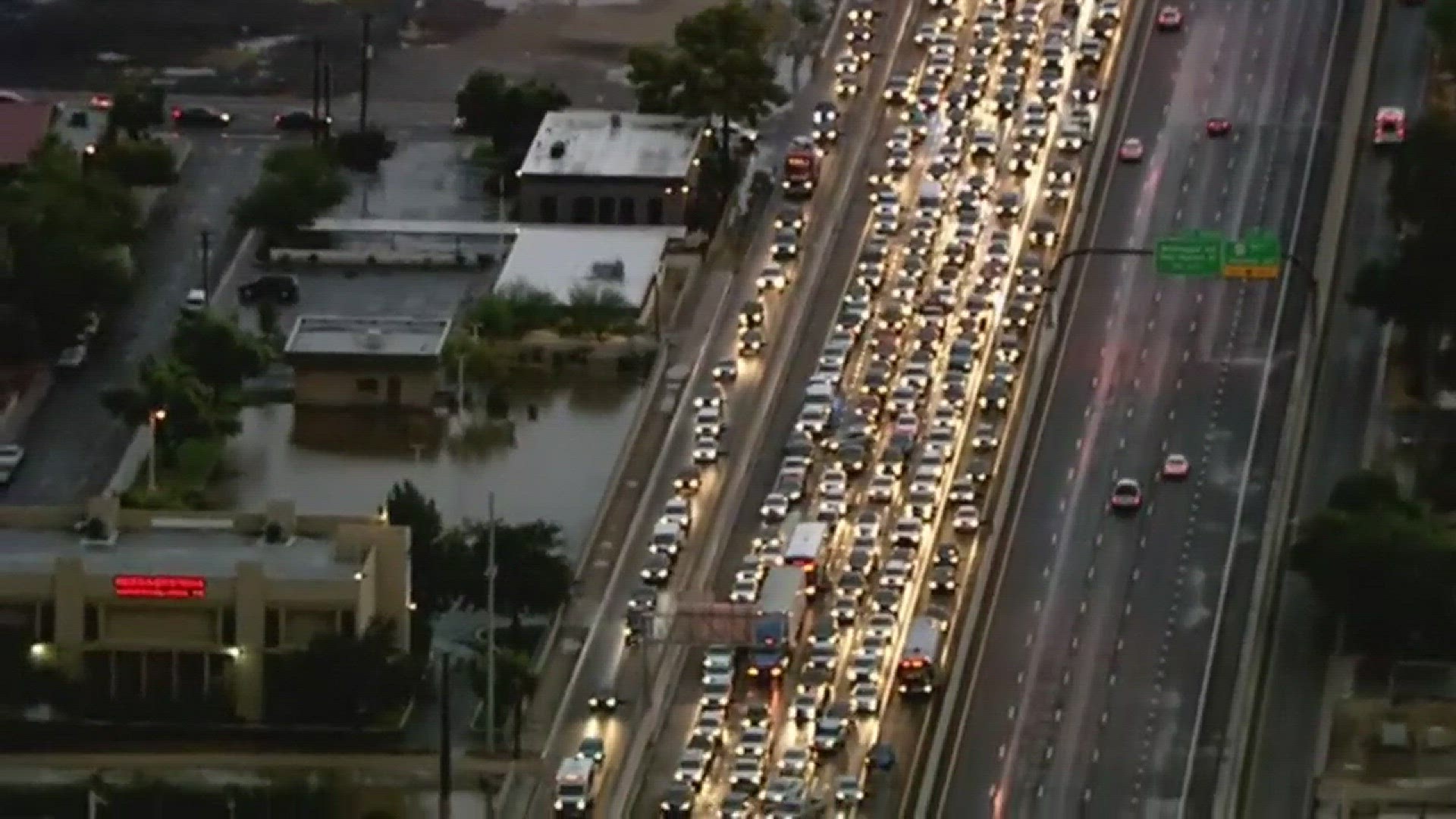 Sky 12 captured footage of traffic backed up on I-17 due to flooding.