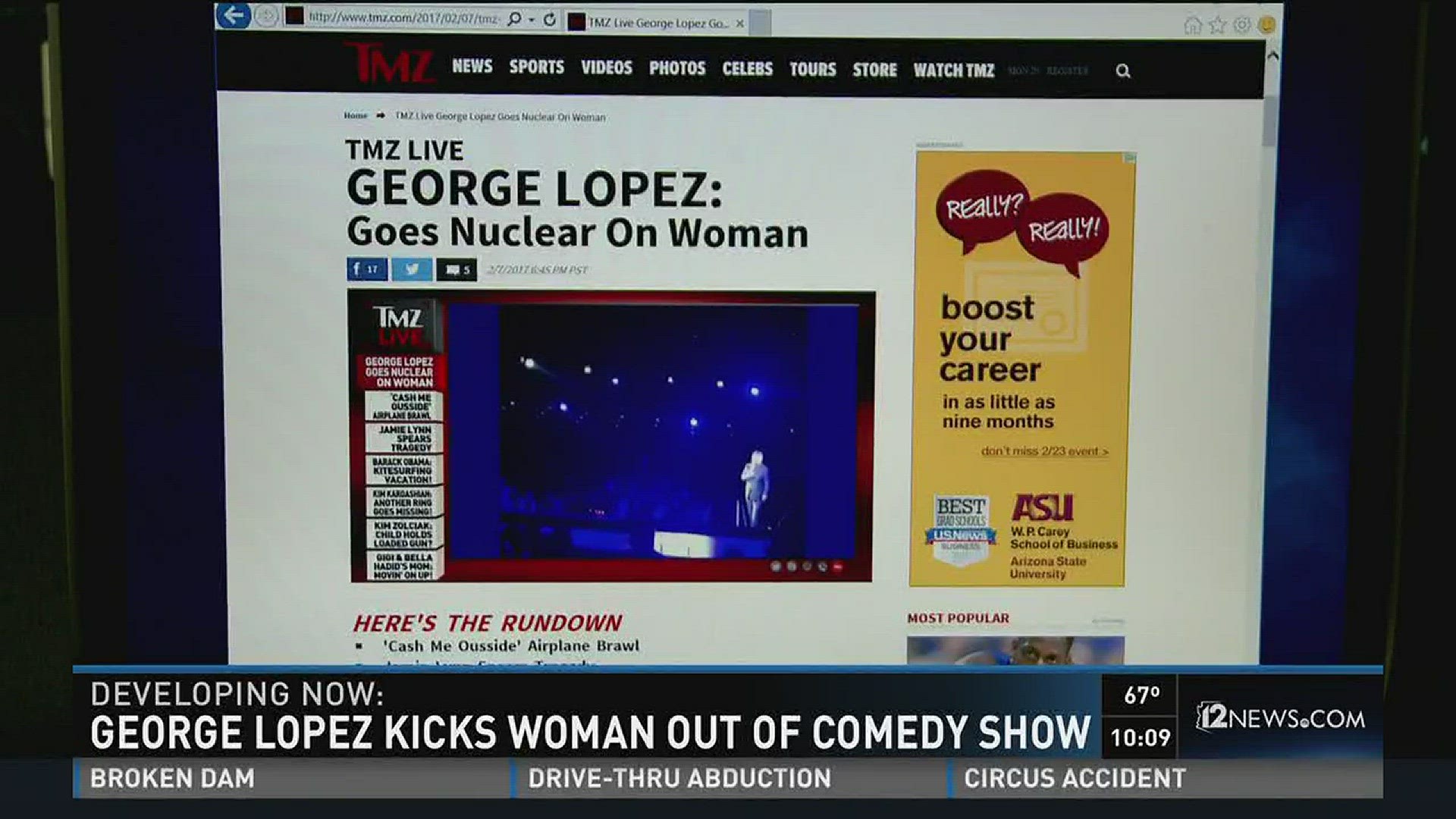 George Lopez kicks woman out of comedy show.