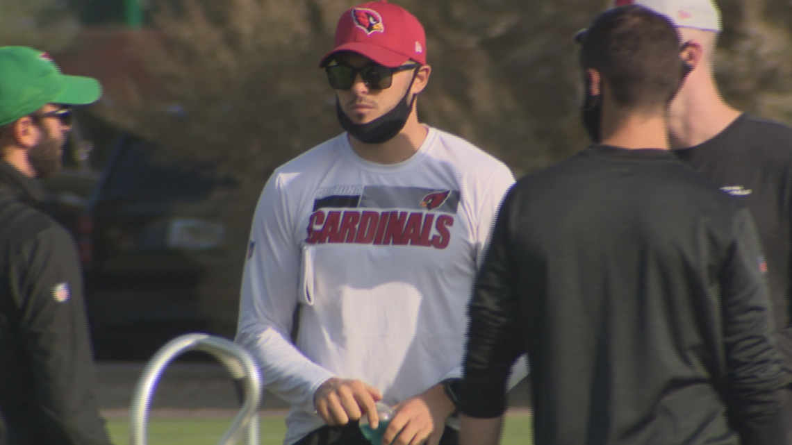 Arizona Cardinals coaching assistant Mike Bercovici throws to receivers as  the team warms up before an NFL football game against the Jacksonville  Jaguars, Sunday, Sept. 26, 2021, in Jacksonville, Fla. (AP Photo/Phelan