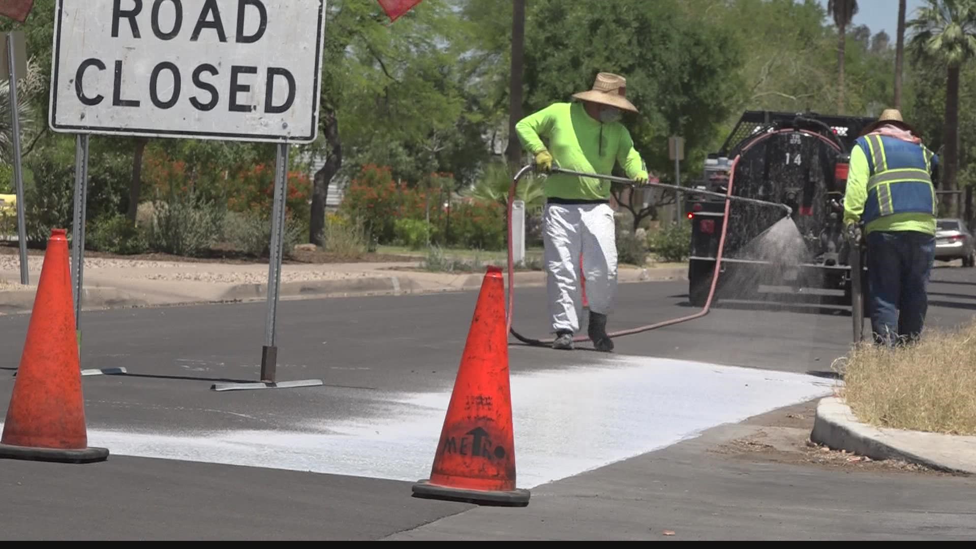 Phoenix summers are brutal. The city is installing pavement that helps reflect heat instead of absorbing it. The results are meant to combat the heat island effect.