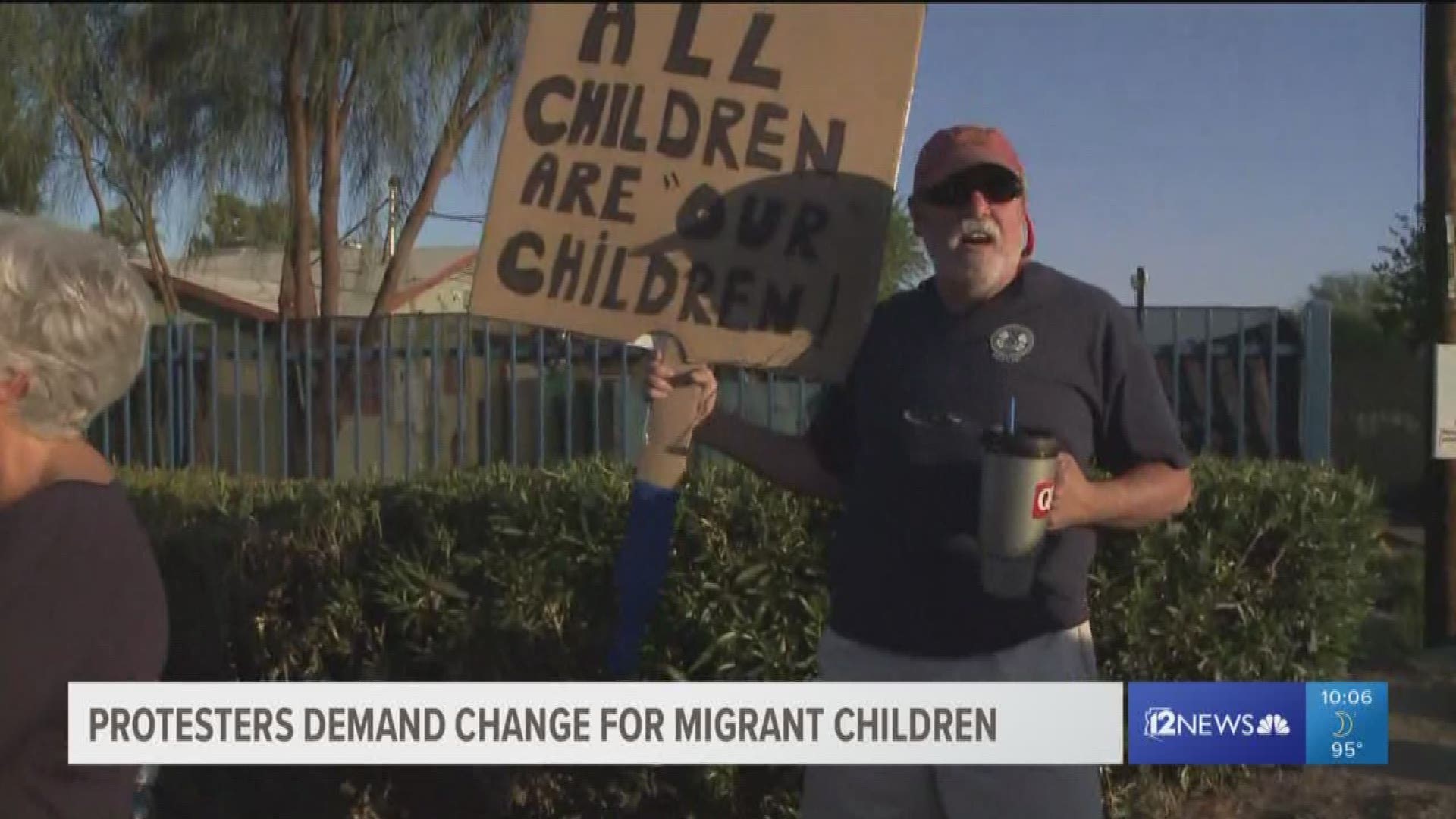 People gathered outside a Glendale detention center operated by Southwest Key demanding change for migrant children.