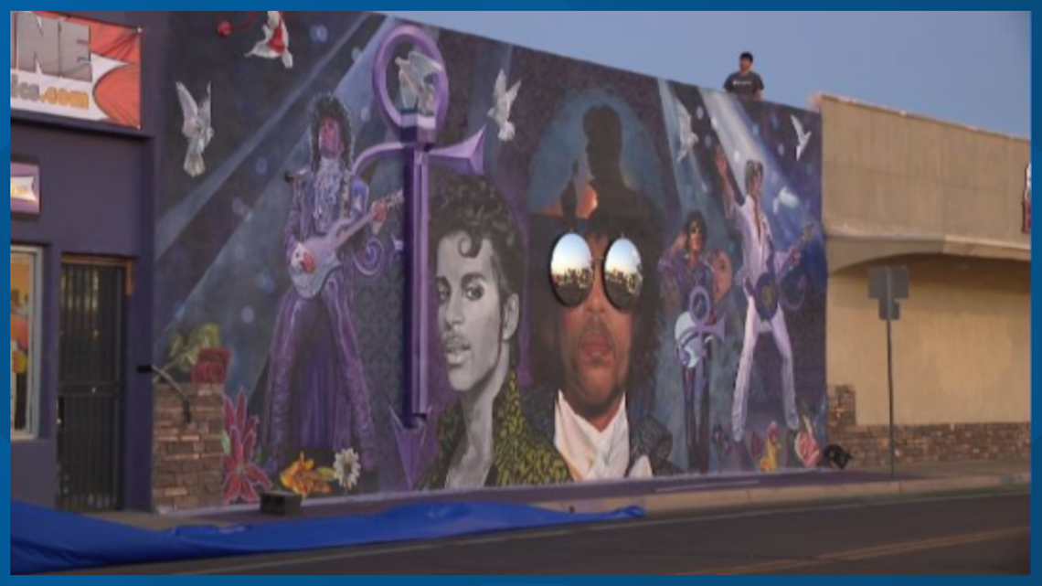 Local artist unveils Prince mural on Grand Avenue in Phoenix