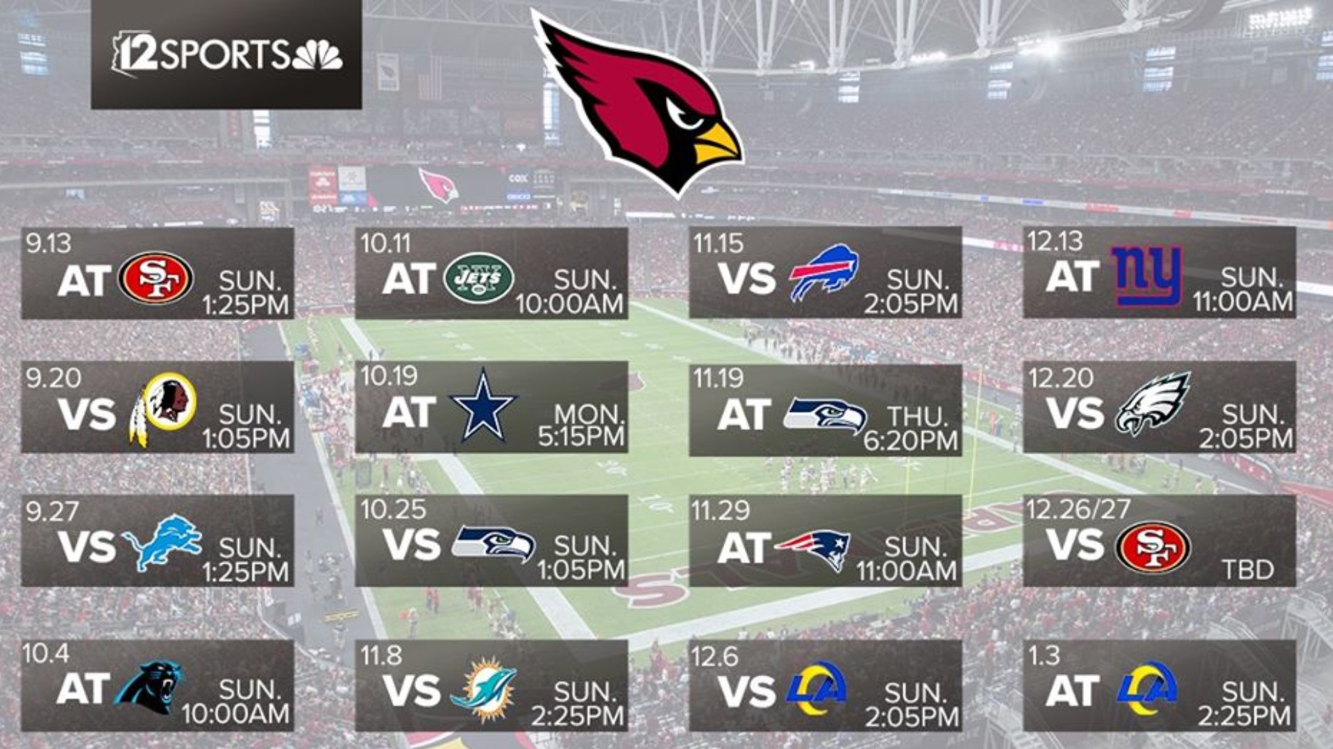 Arizona Cardinals 2020 NFL schedule released | 12news.com