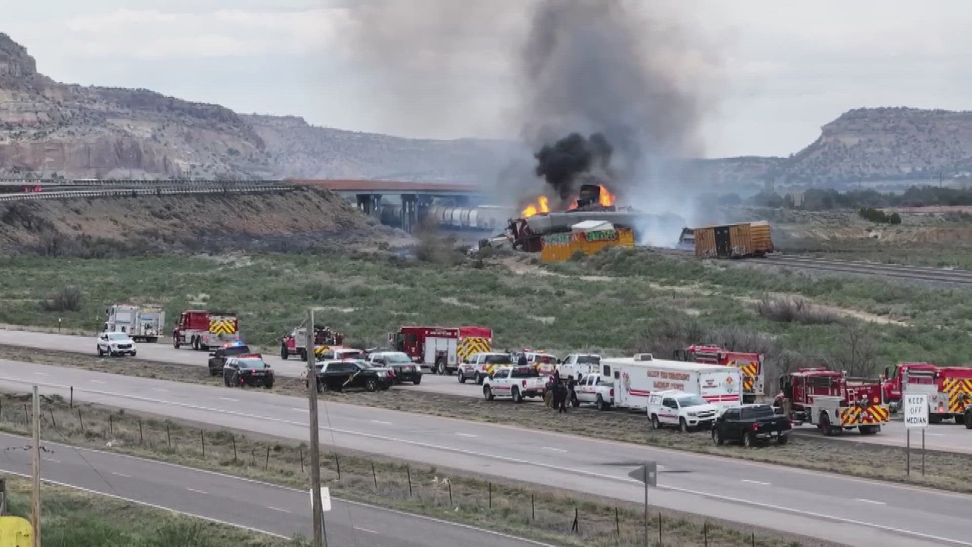 More than 24 hours after a train derailed and caught fire in western New Mexico, evacuations and road closures remain in place. Watch the video for more.