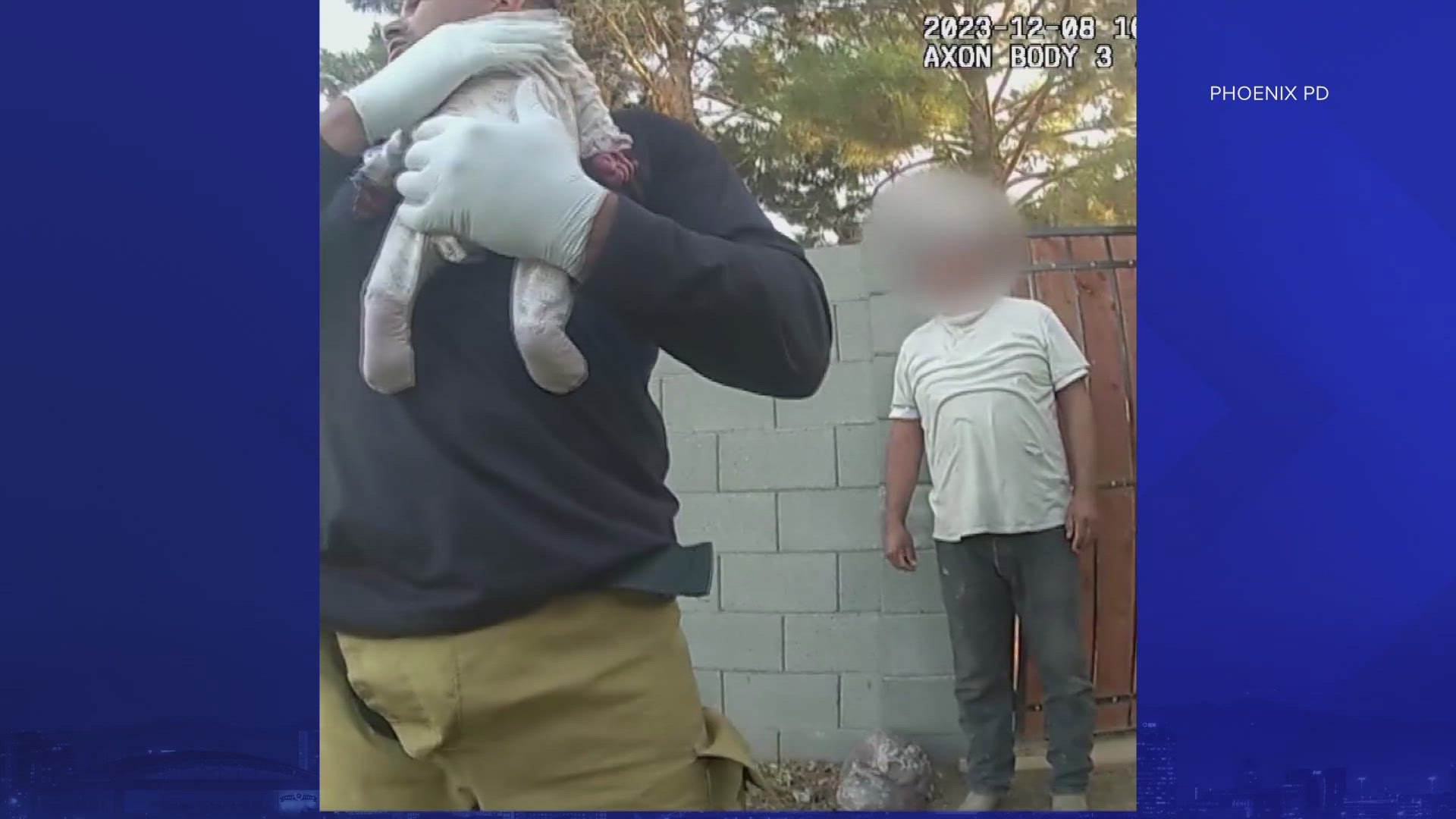Police said it happened on Dec. 8, 2023. Officer Tyler Luna responded to a call reporting that a baby was unresponsive and not breathing.