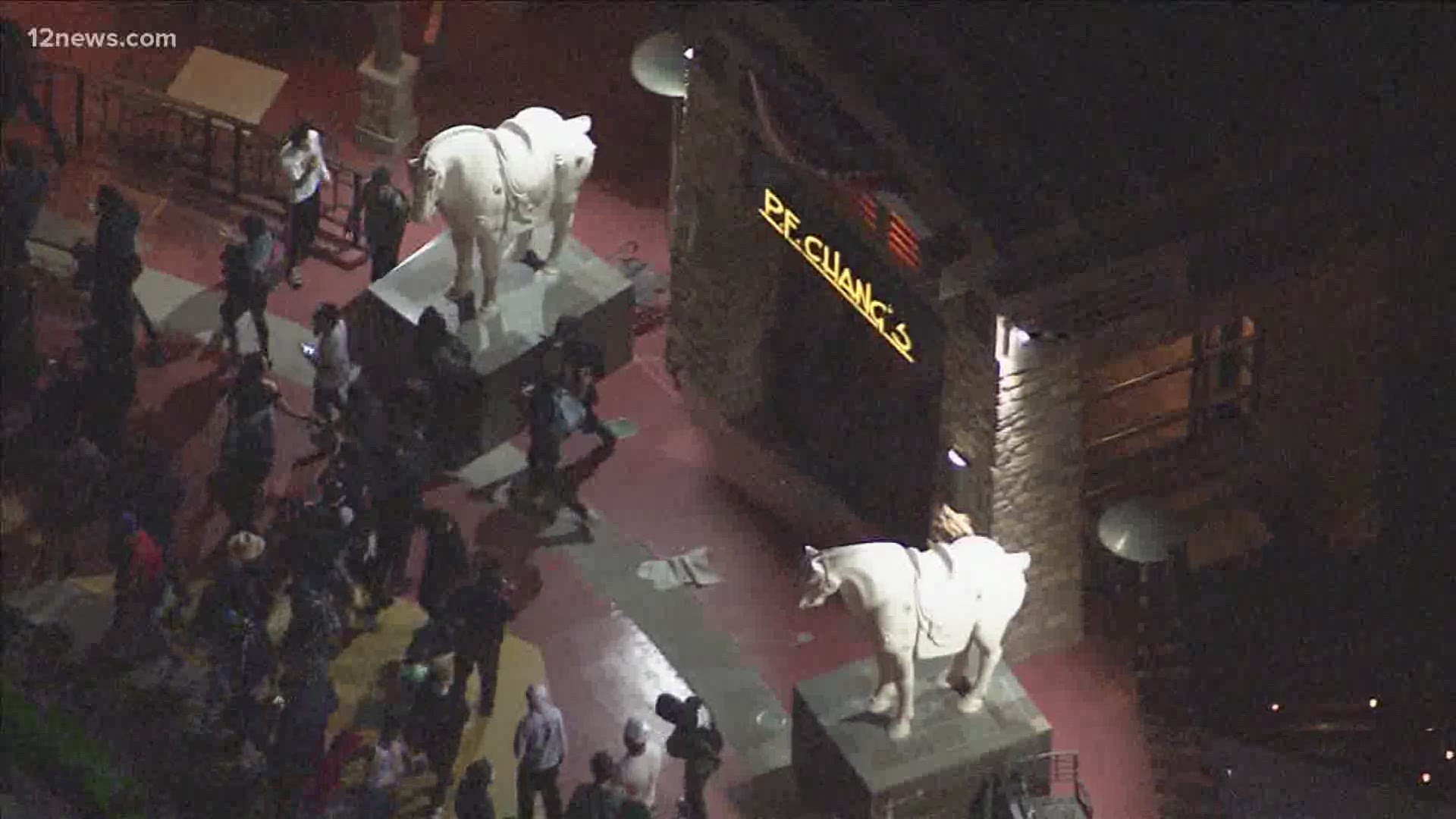Sky 12 was over the scene as a P.F. Chang's in Scottsdale was damaged during a protest Saturday night.