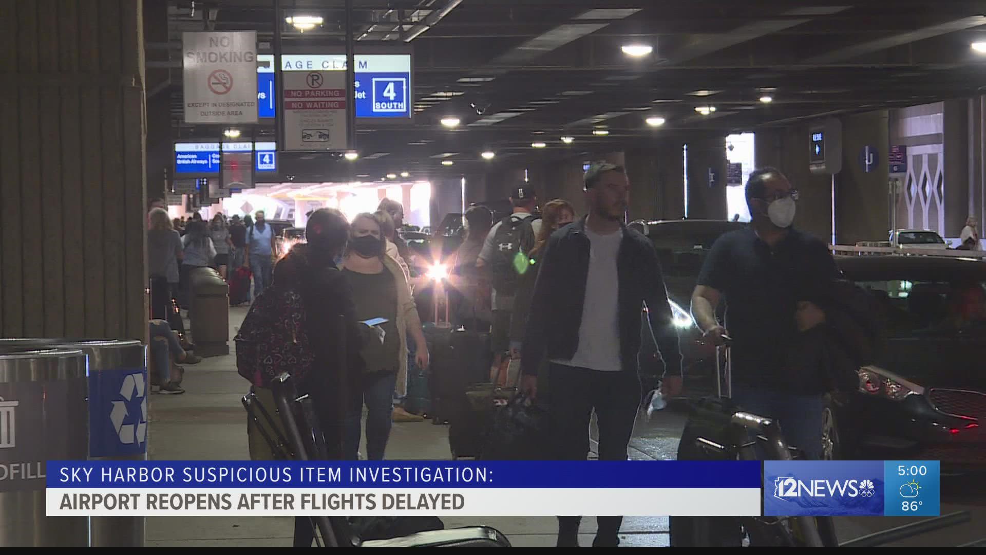 Operations at Phoenix Sky Harbor airport have resumed after officials found a "suspicious item" at Terminal 4 Sunday.