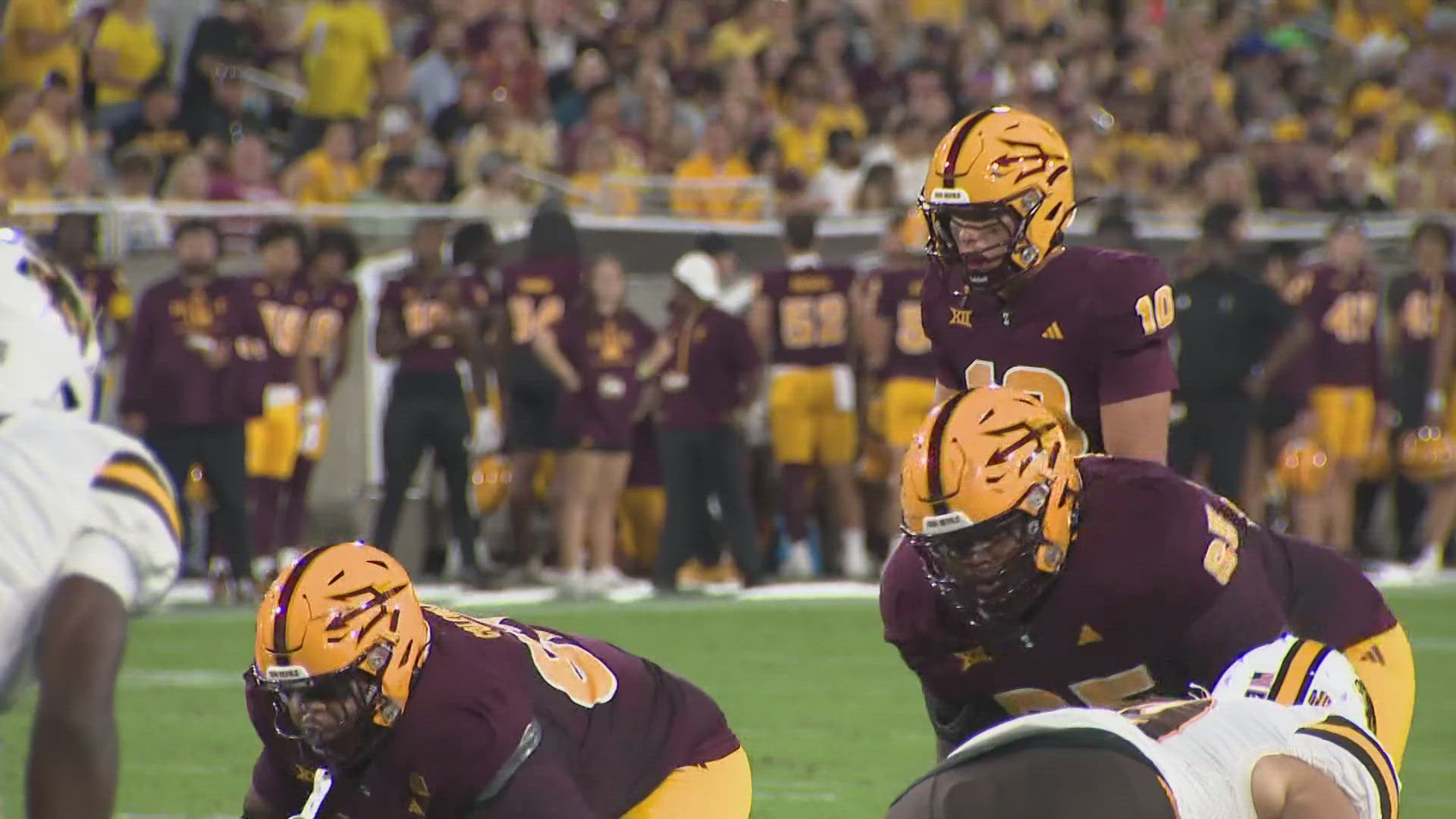 Sam Leavitt threw for 258 yards and two touchdowns, Cam Skattebo and DeCarlos Brooks both ran for a touchdown and Arizona State won its first game in the Big 12.