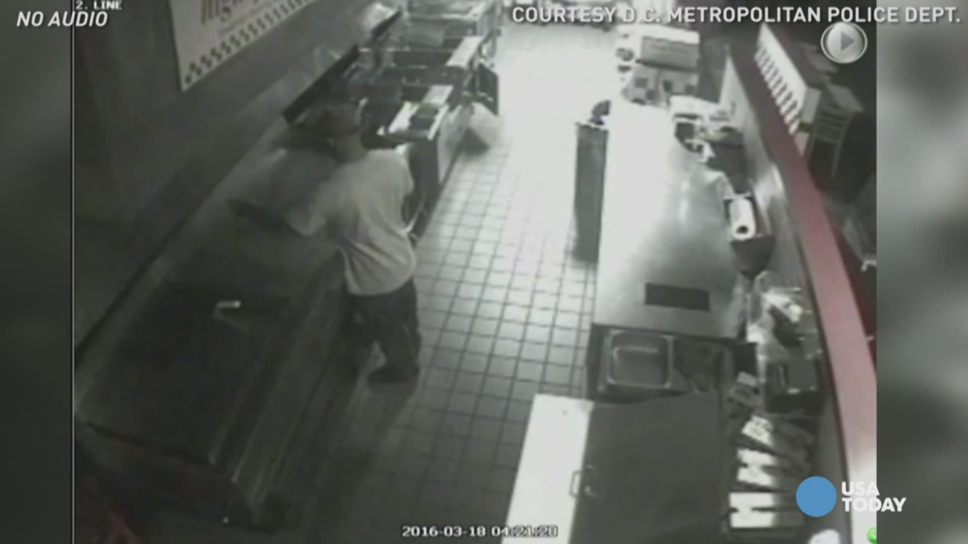 Washington D.C. police released this surveillance footage of a man who broke into a local Five Guys to make himself a meal, and it was all caught on camera.