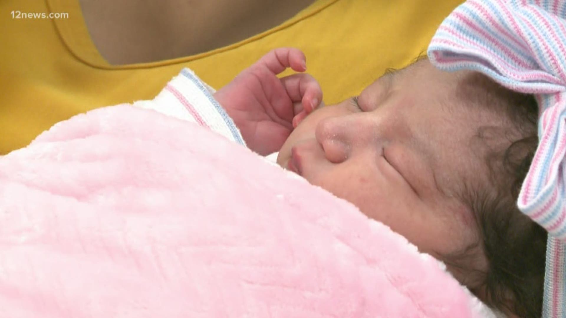 Baby Zoe was born at 12:29 a.m. on New Year's Day.