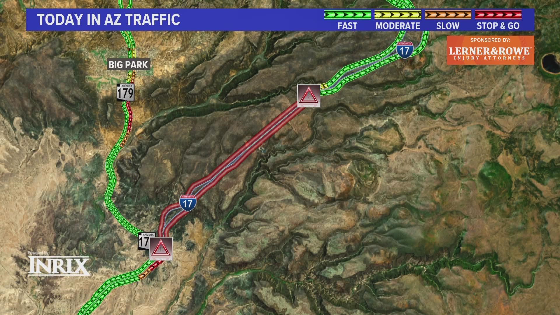 A human-caused wildfire near Sedona caused I-17 to be shut down in both directions on Sunday.
