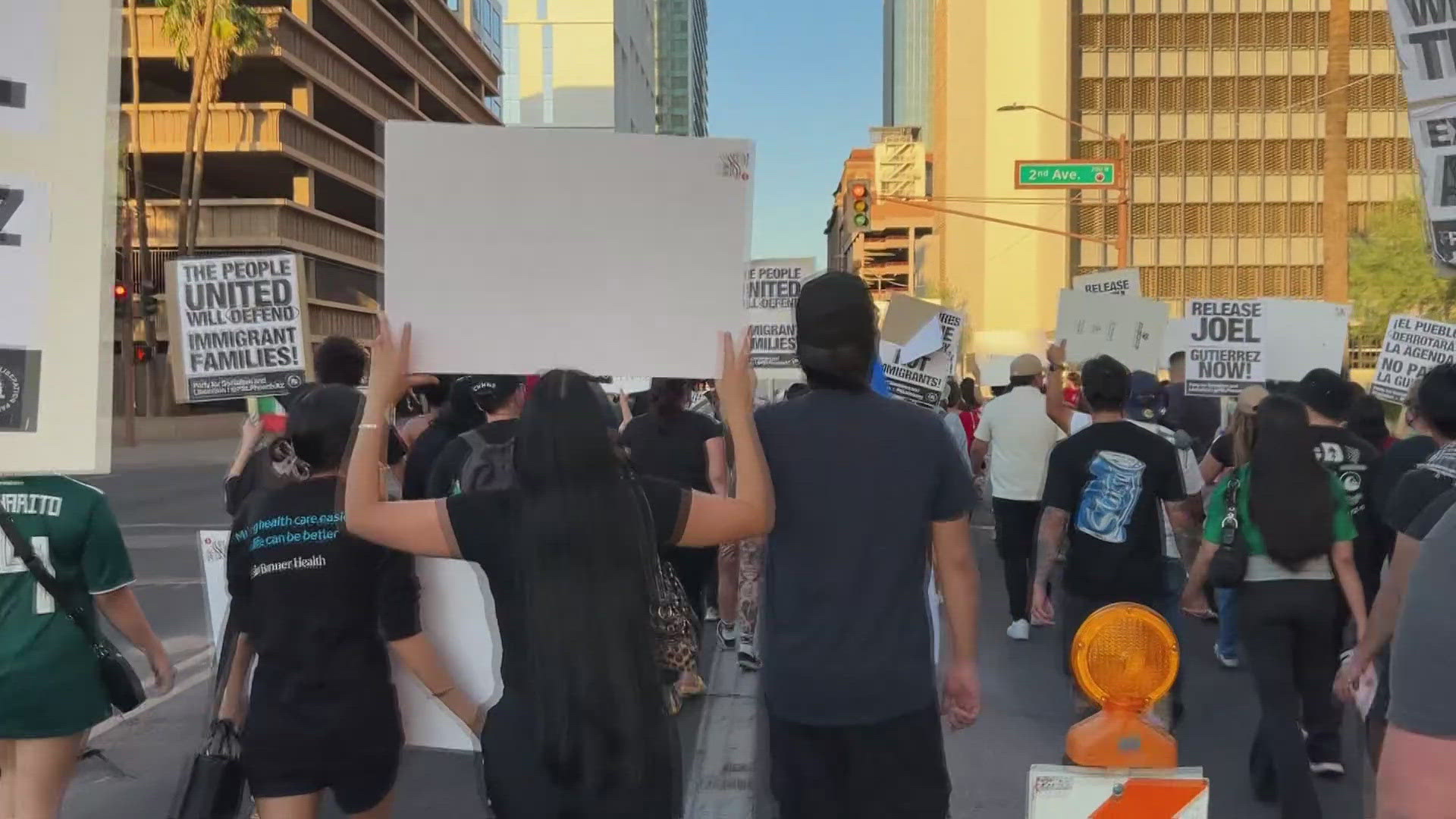 Protests remained peaceful Sunday night in downtown Phoenix. Violence escalated in California as protests continued in the Los Angeles area.