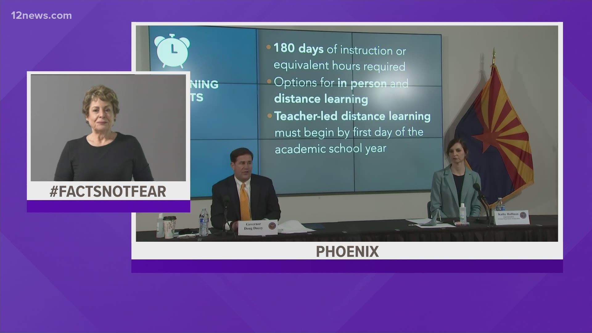 Gov. Ducey announced Thursday that parents will have the option to enroll kids in distance learning or in-person learning. He said kids need 180 days of instruction.
