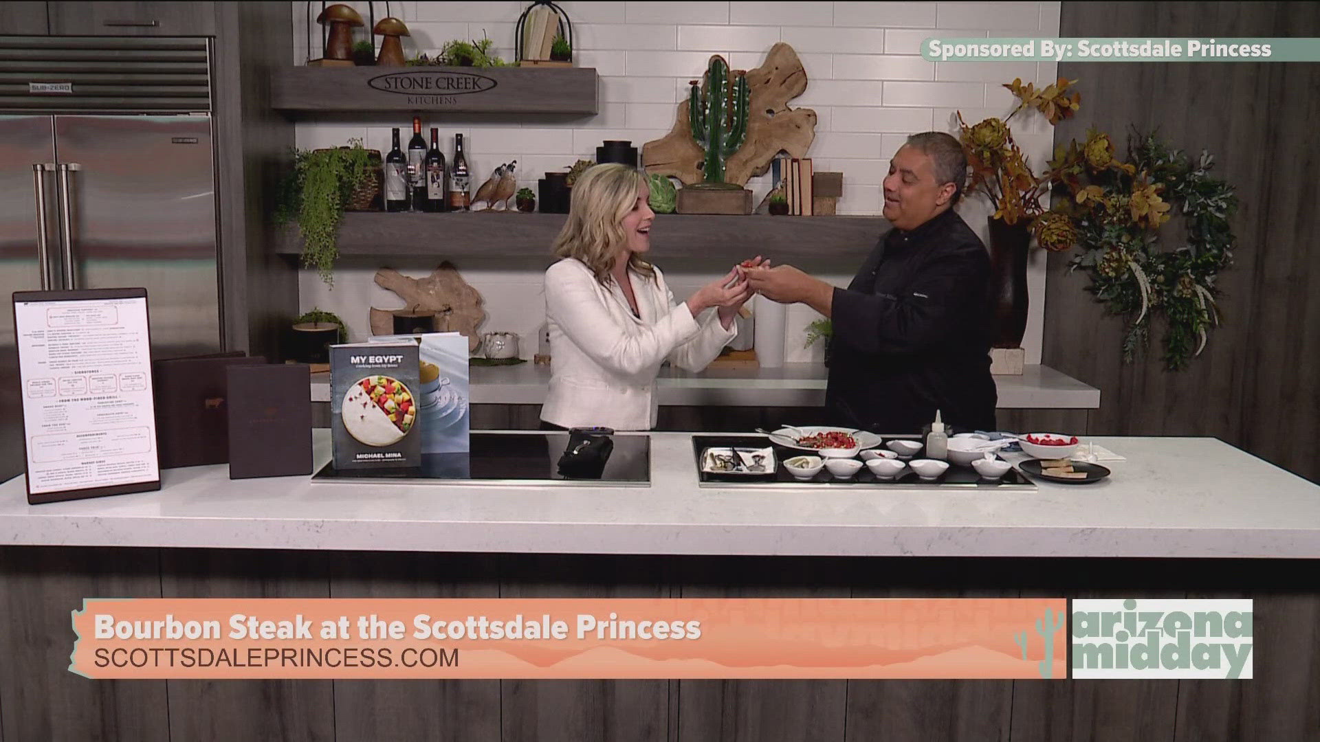 Chef Michael Mina demonstrates how to make a delicious dish from his menu at Bourbon Steak at the Scottsdale Princess
