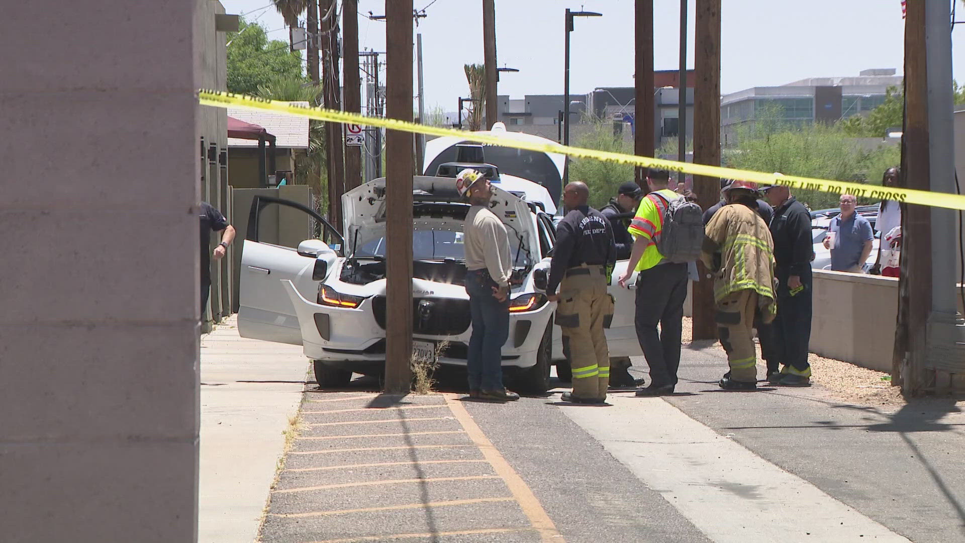 One of Waymo's self-driving cars crashed into a pole in downtown Phoenix on Tuesday.