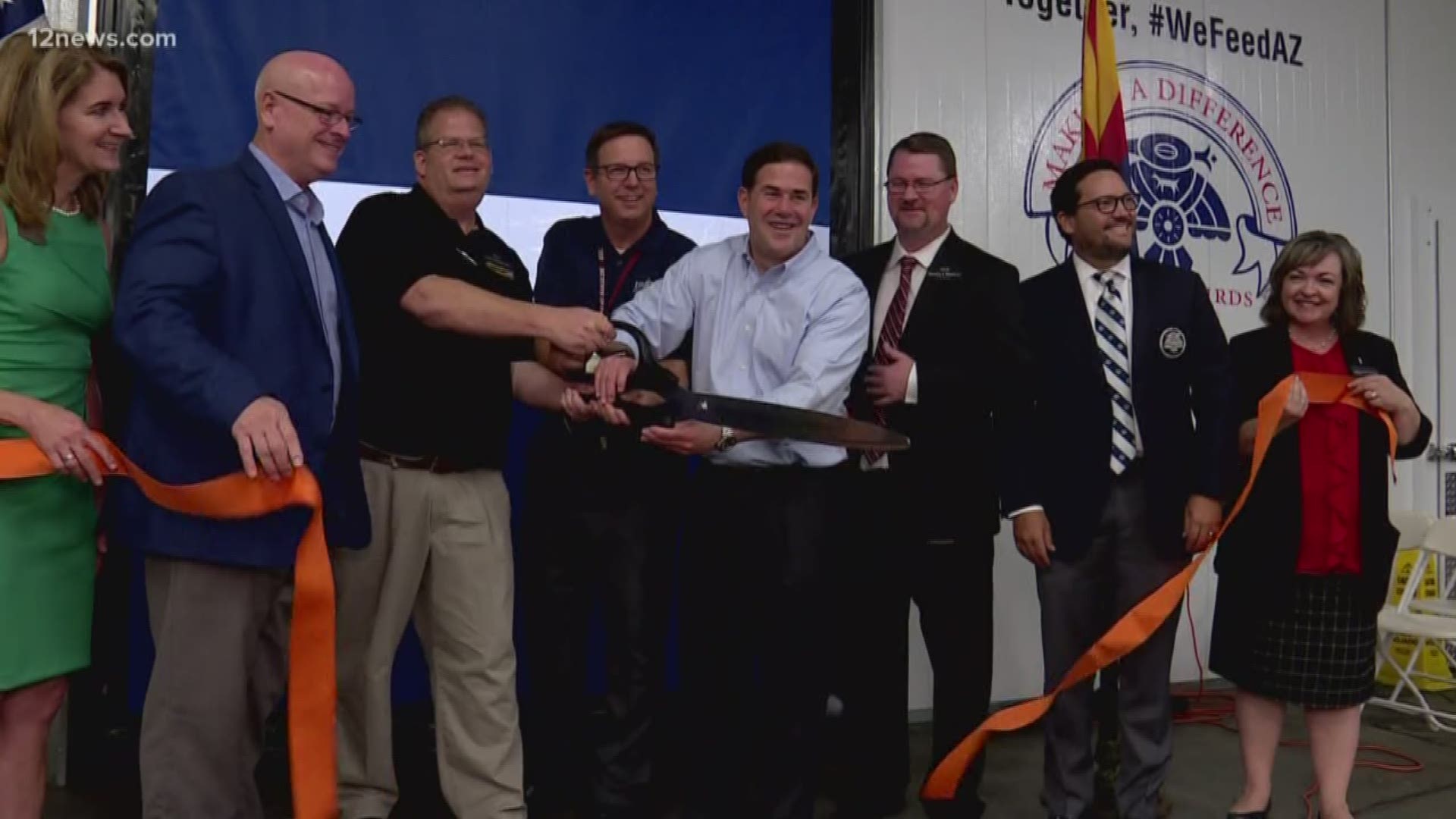 The governor was present for a ribbon cutting ceremony for a bran new refrigerator at the United Food Bank warehouse.