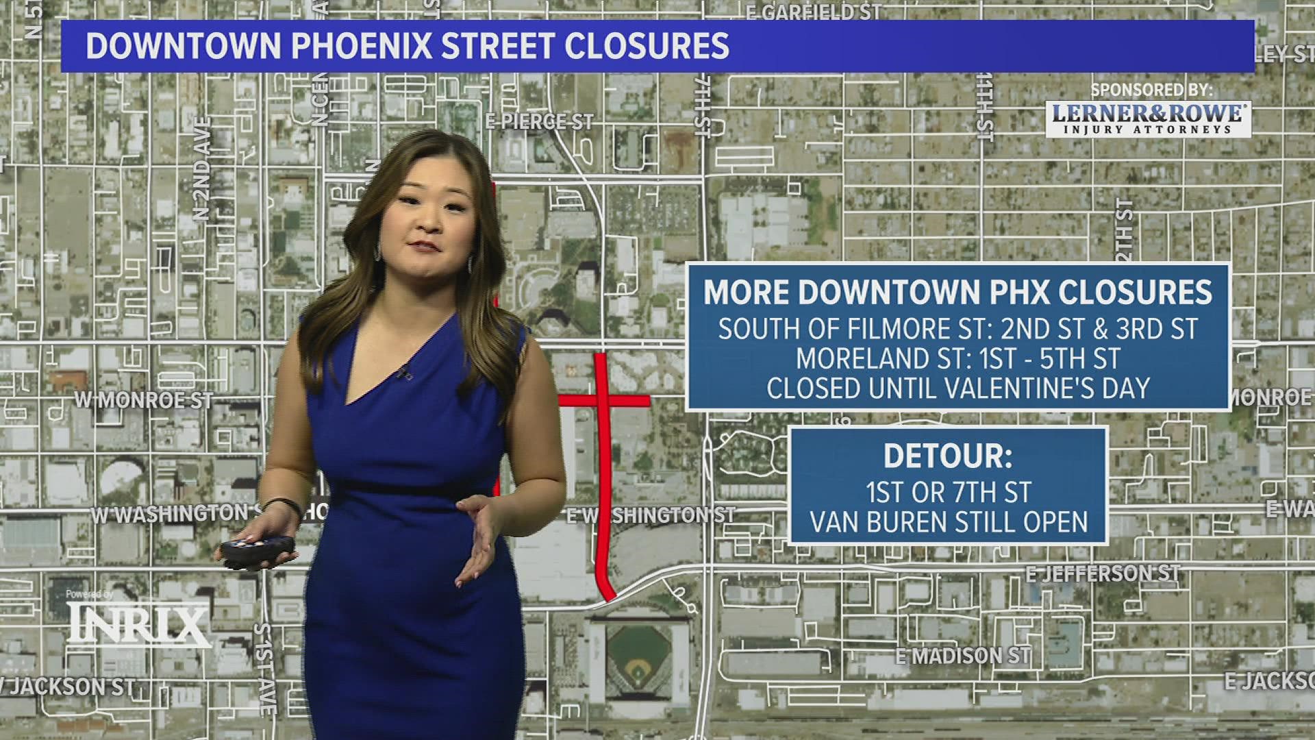 Road closers for Super Bowl LVII events in the Valley are in place through Feb. 13.