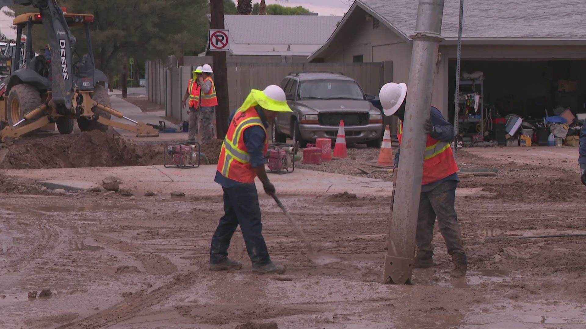 At least two homes were flooded after a water main broke early Wednesday morning near Hardy and University Dr.