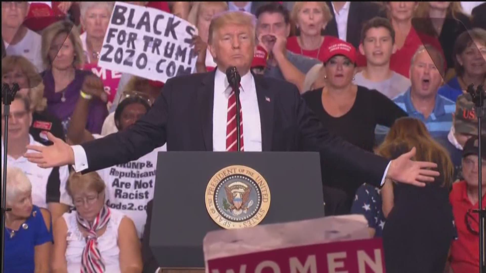 Without mentioning names, Trump criticized Arizona senators and commented on Phoenix rally crowd.