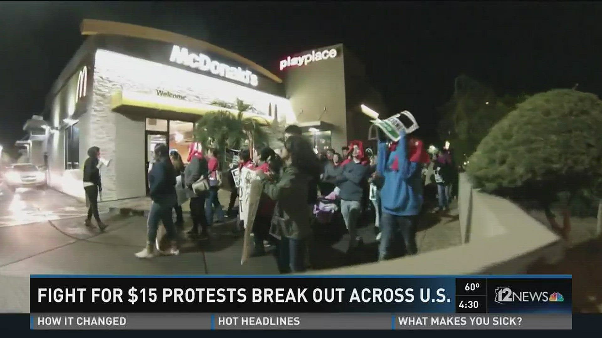 Over 130 cities from across the country take part in minimum wage protests.