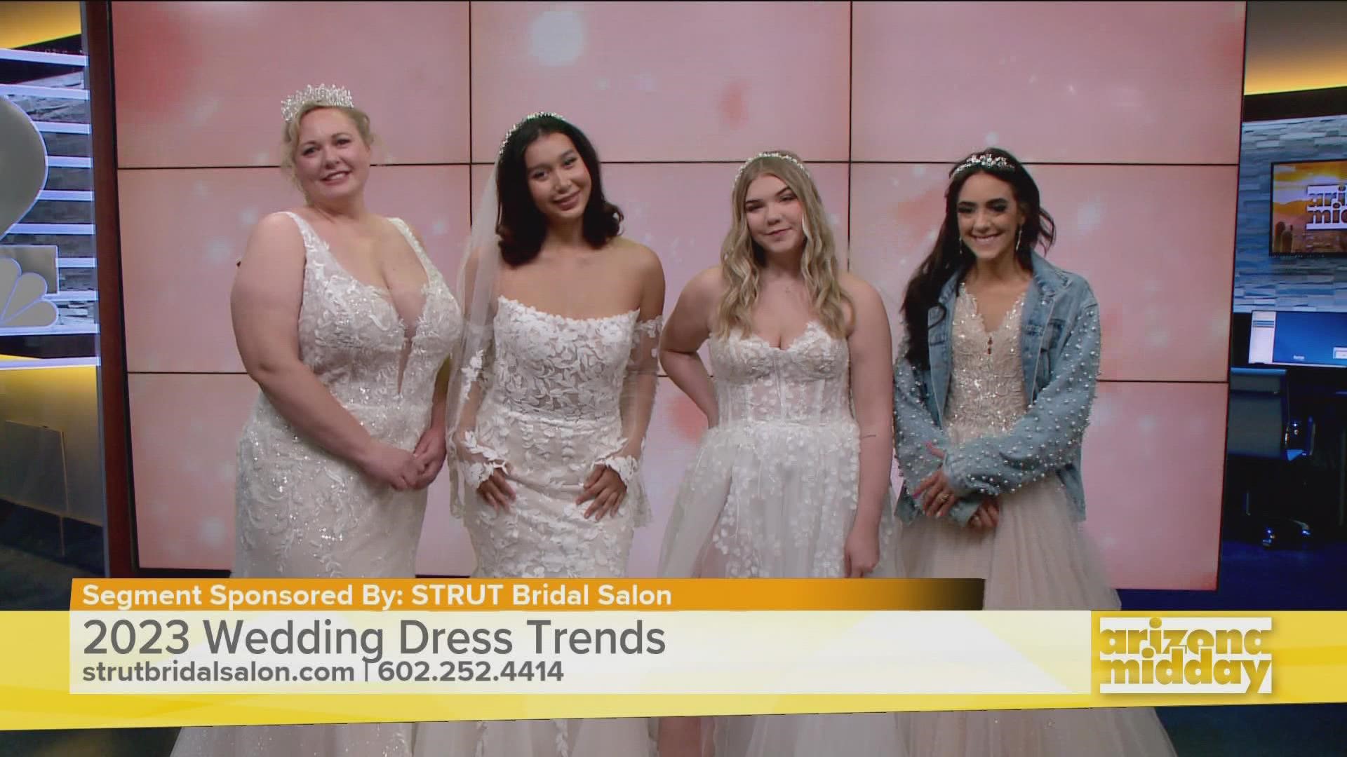 Ann Campeau, owner of STRUT Bridal Salon, breaks down the hottest styles for 2023 bridal fashion - dresses, customized jackets and more!