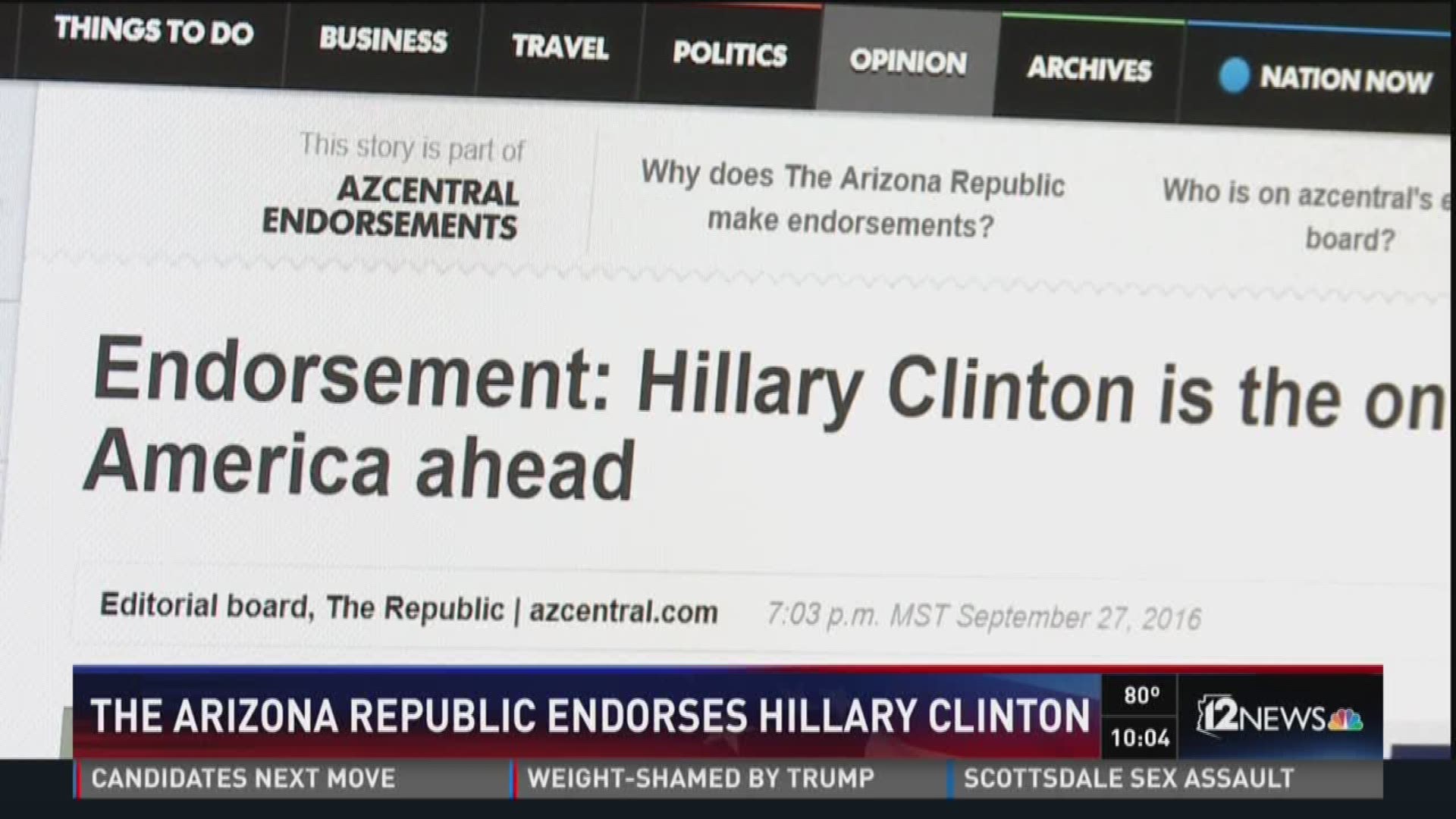 The Arizona republic endorses Hillary Clinton.