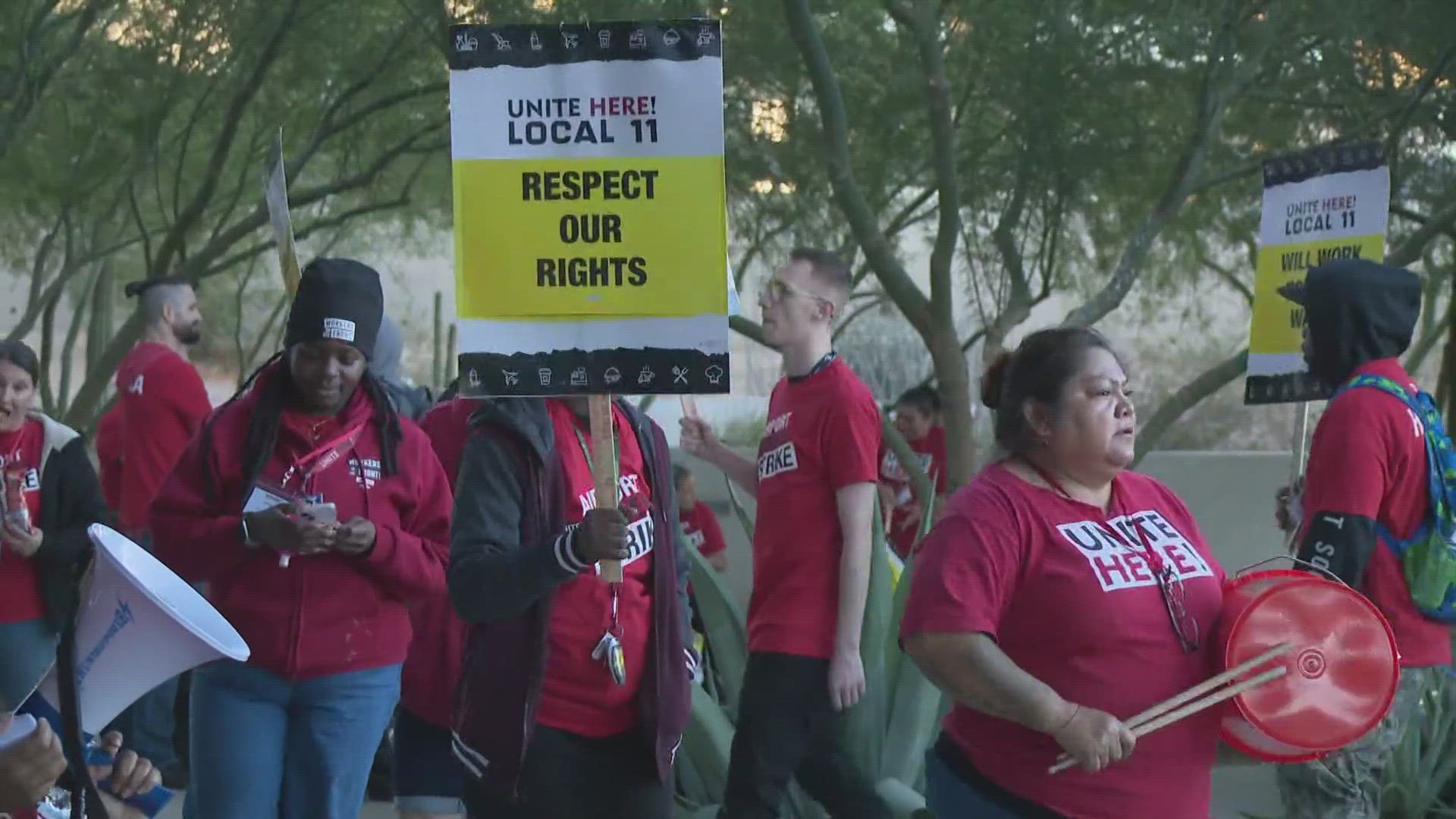 According to a release, workers employed by SSP America walked out on strike Tuesday morning in protest of numerous alleged labor law violations.