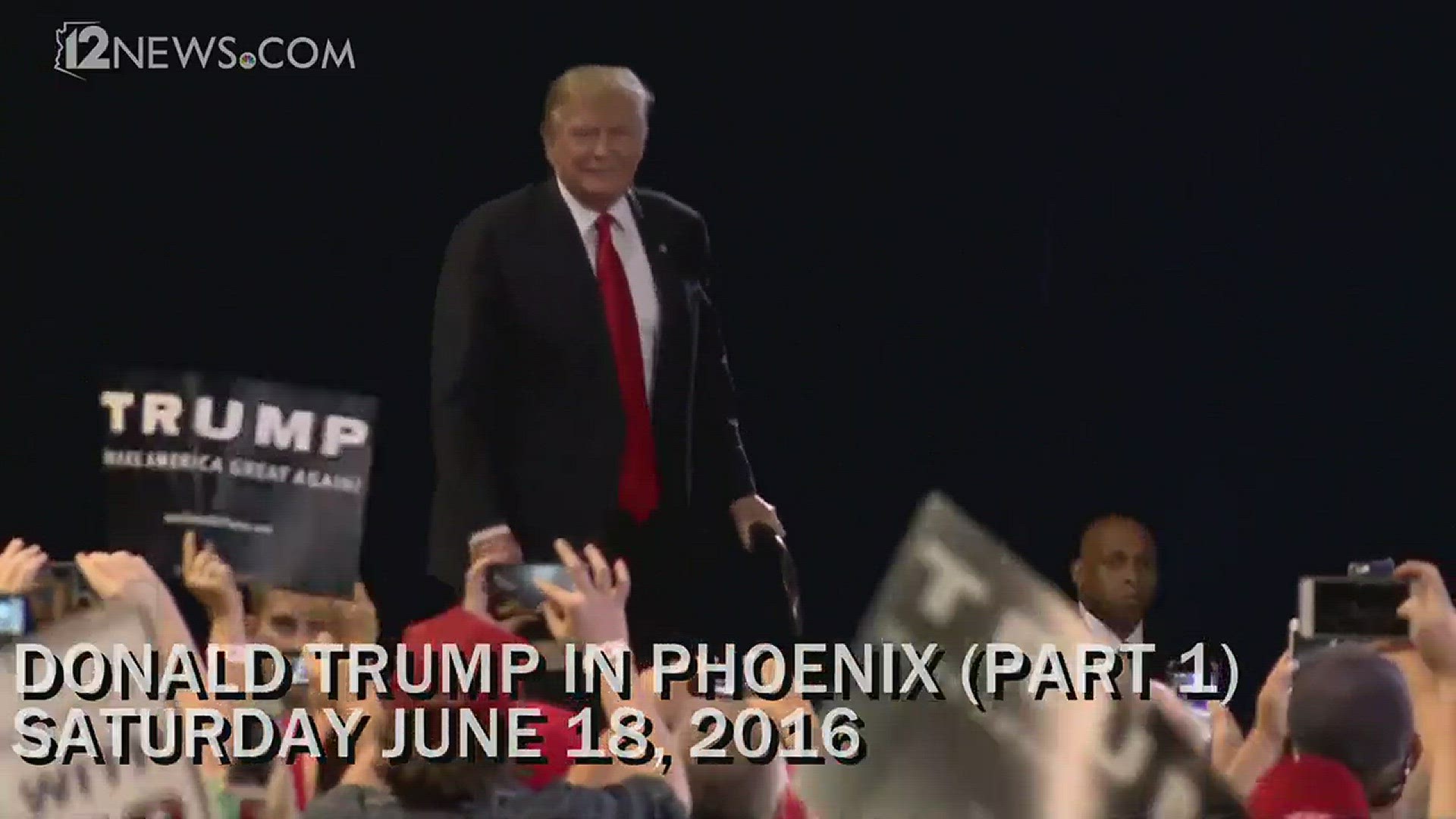 Donald Trump speaks from Veterans Memorial Coliseum on June 18, 2016.