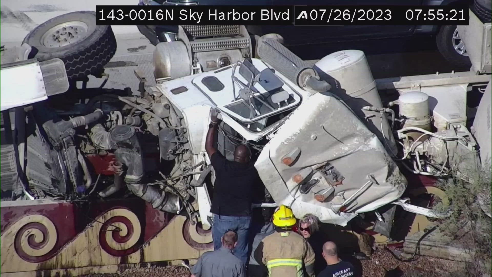 A Valley nurse’s medical training kicked in to save the driver of a cement truck that had rolled over near Phoenix Sky Harbor Wednesday morning.