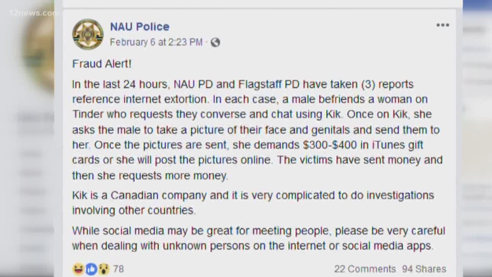 NAU and Flagstaff police issue warning of woman demanding money for naked  pictures