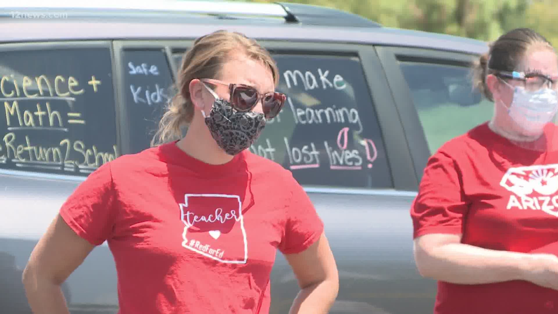 A group of students and teachers took part in a motor march in Mesa. They wanted to spread awareness of the potential dangers of schools reopening too soon.