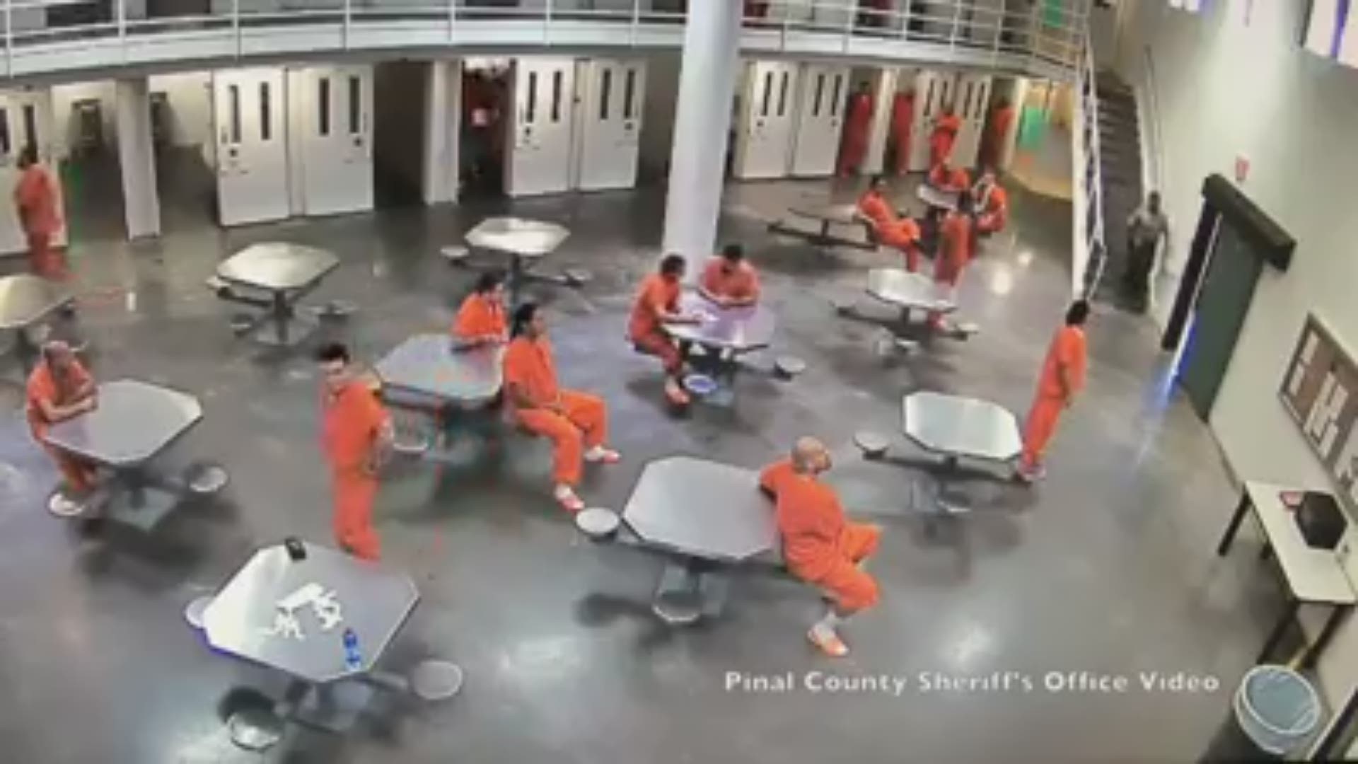 Surveillance video captured a Pinal County Sheriff's Officer violently attacked by two inmates