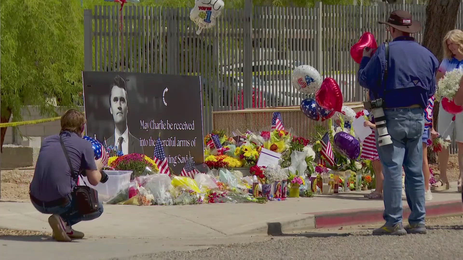 A memorial for Charlie Kirk, who was shot and killed while speaking at Utah college, continues to grow at the Turning Point USA headquarters in the Valley.