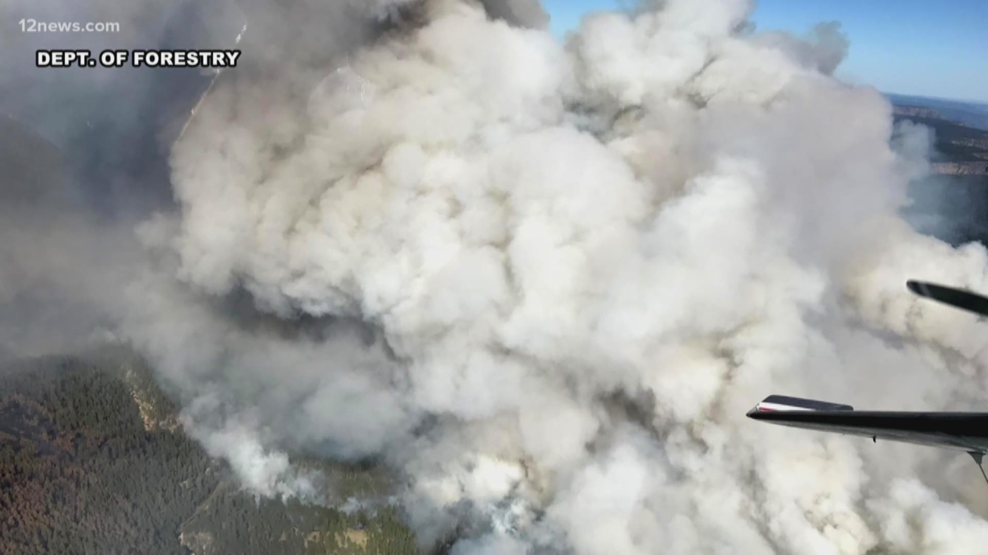 The Coldwater Fire near Clints Well, Arizona, burned nearly 6,000 acres on Saturday before an air attack had to be halted because firefighters spotted a drone. The 12 News' Night Team gives the latest update Sunday night.