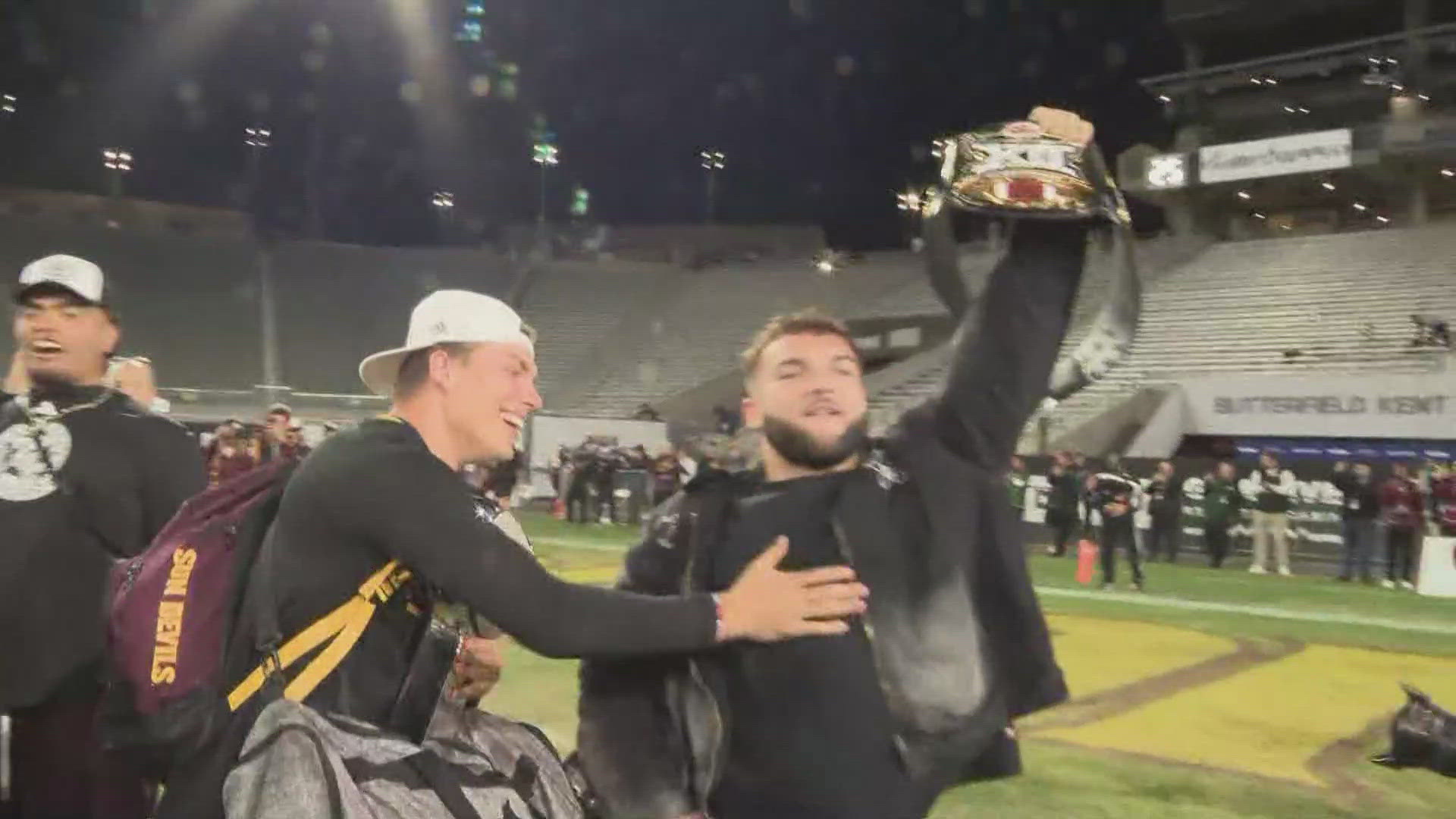 An incredible scene took place on Saturday as ASU football celebrated their Big 12 title during halftime of the Open Division state title game in Tempe.