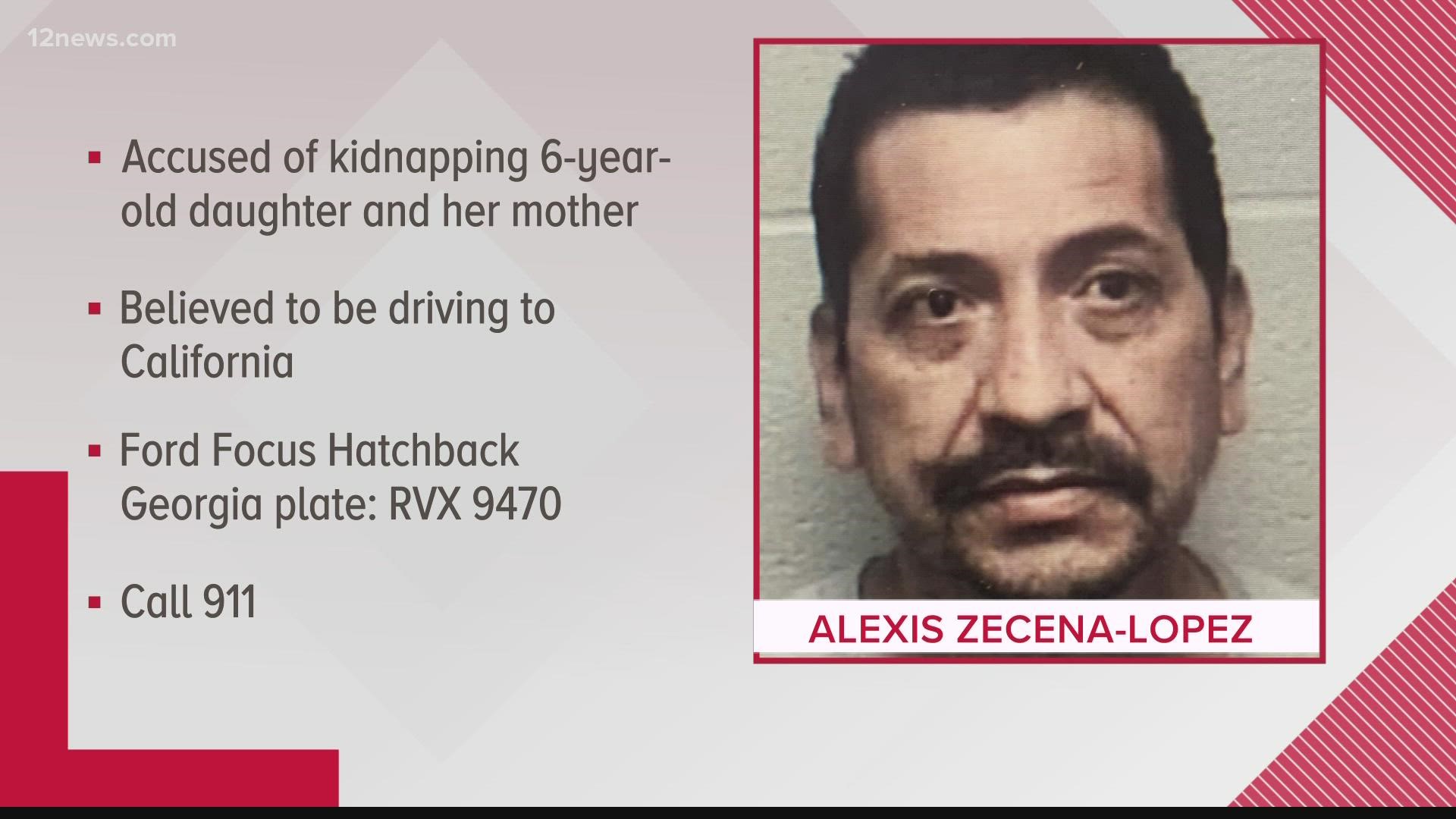 A young girl kidnapped from Georgia could be moving through Arizona as her abductor attempts to reach California, officials say