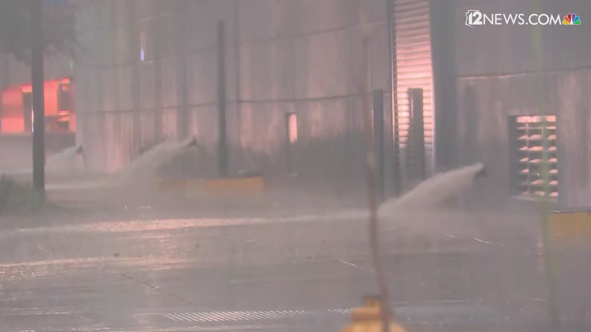 High winds, rain coming down sideways, and flooding in the streets of Downtown Phoenix as a severe monsoon storm hits outside 12 News studios.