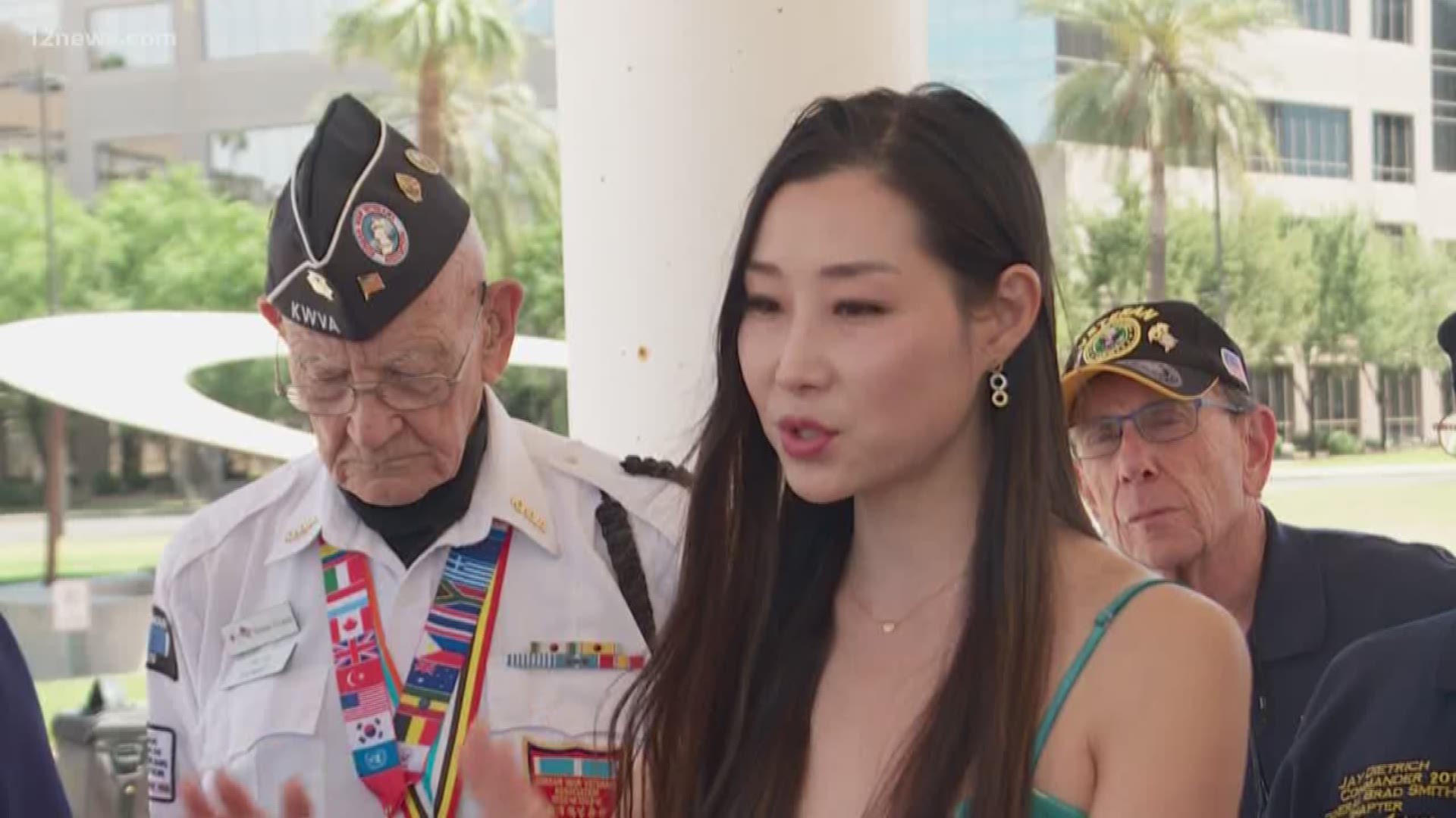 Hannah Kim, a Korean American, is visiting Korean war memorials in all 50 states. She said "thank you" to veterans on her Arizona stop.