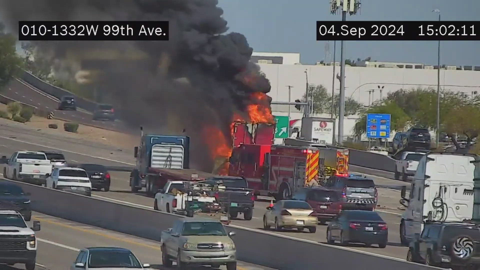 The fire broke out on I-10 on Wednesday afternoon.