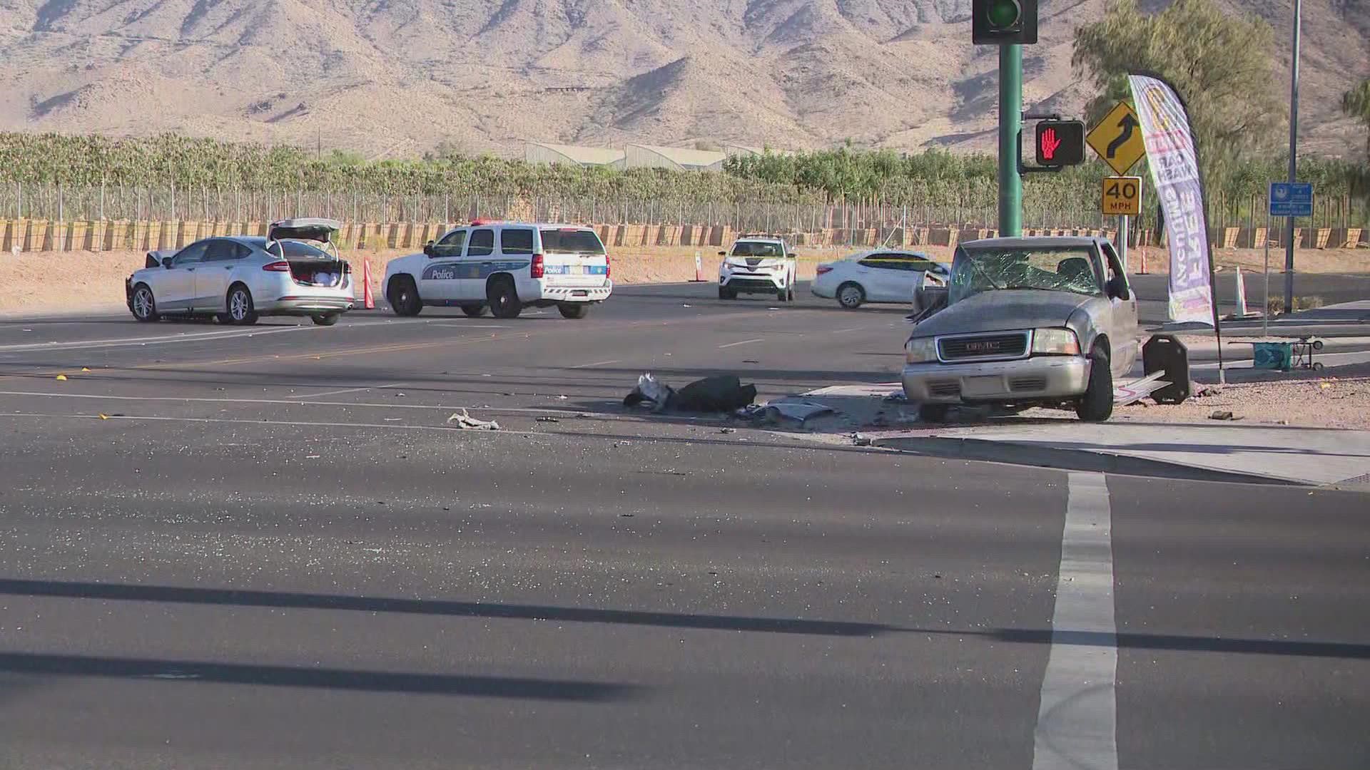 A serious crash in south Phoenix Sunday afternoon sent four people to the hospital, two of them being infants.