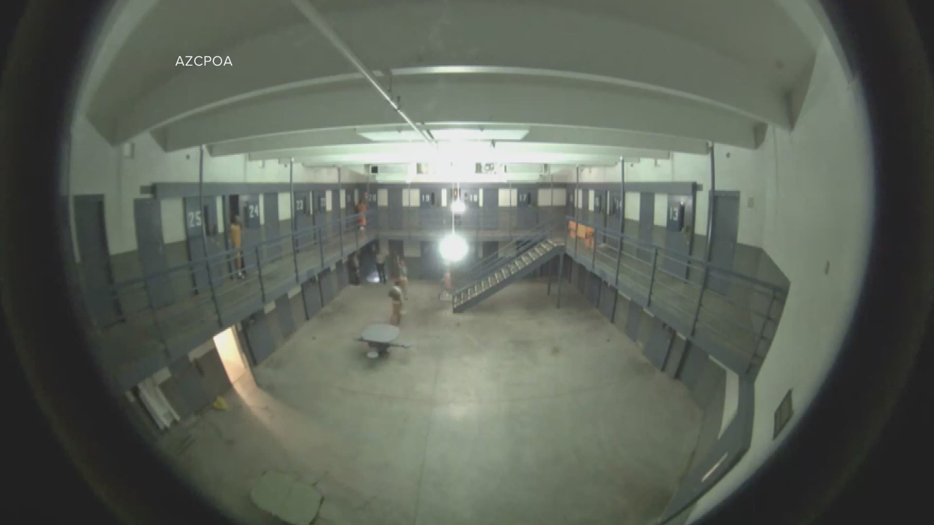 In surveillance video released by AZCPOA, an inmate can be seen slamming an officer into a wall. When a second officer attempts to intervene a second inmate begins attacking officers.