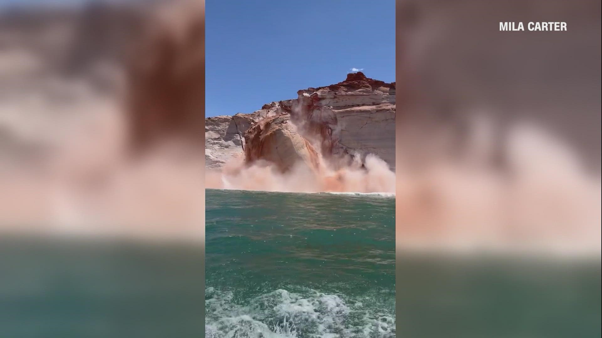 Boaters spending time on Lake Powell for Memorial Day captured the moment a massive rockslide occurred sending a huge slab of rock crashing into the water. (Via CNN)